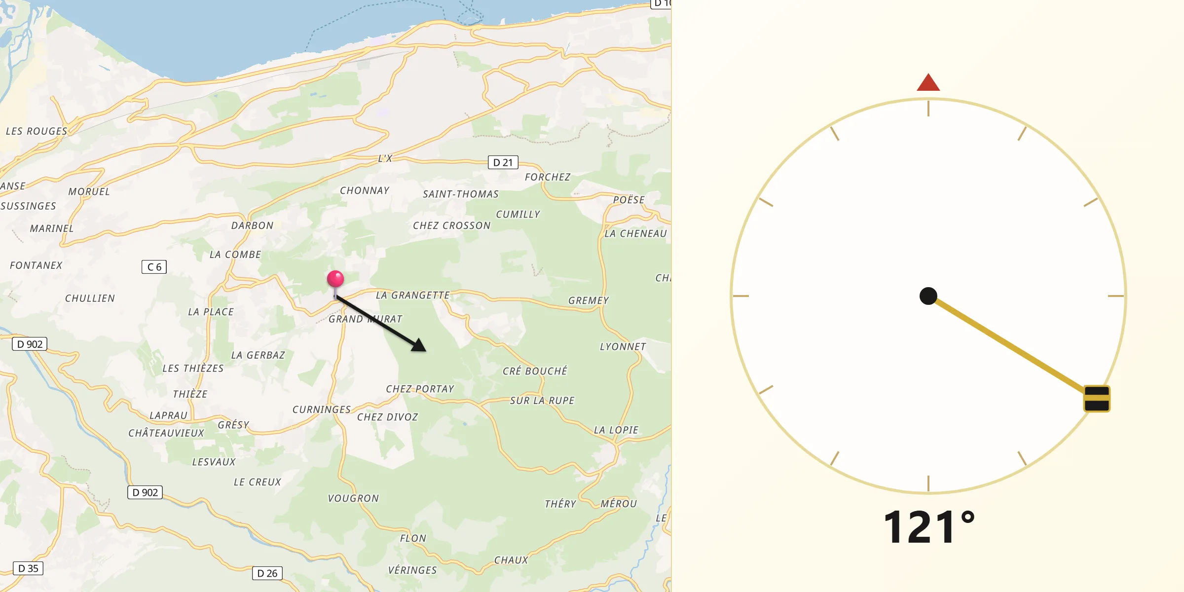 Direction vers la Qibla depuis Larringes