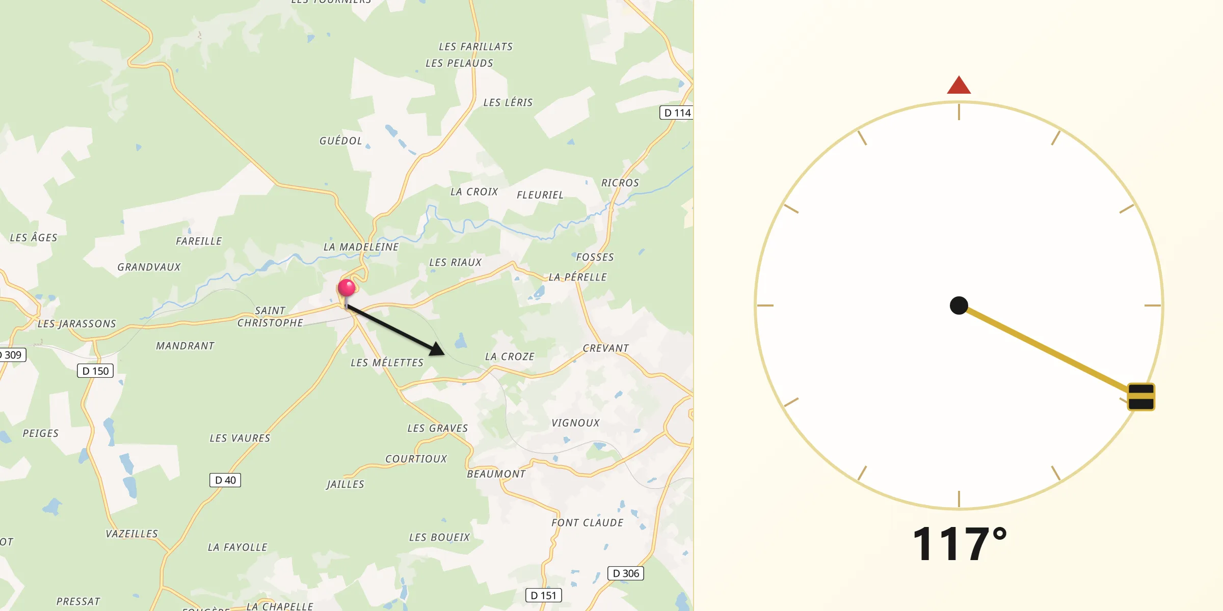 Direction vers la Qibla depuis Huriel