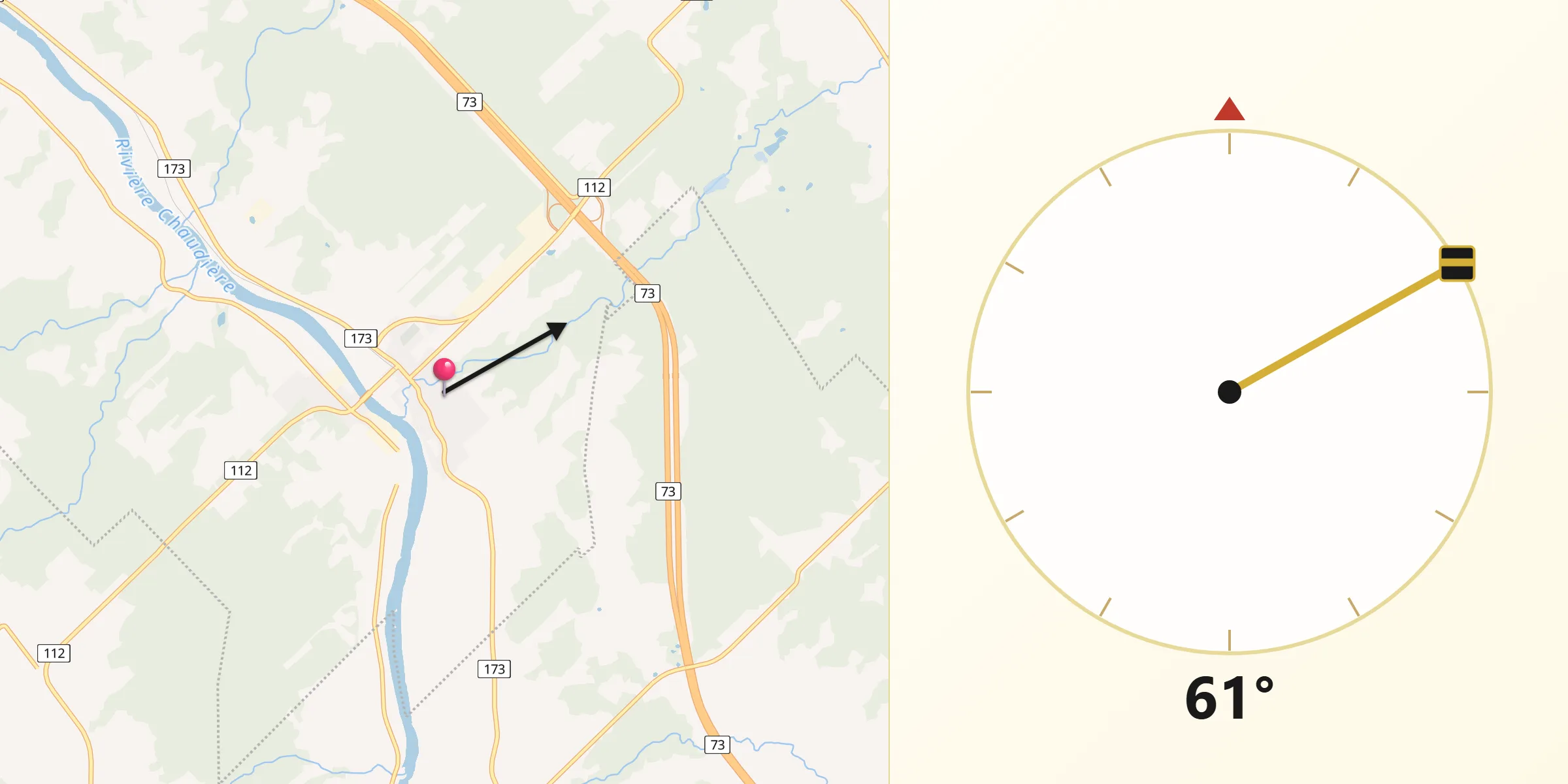Qibla Direction from Vallée-Jonction