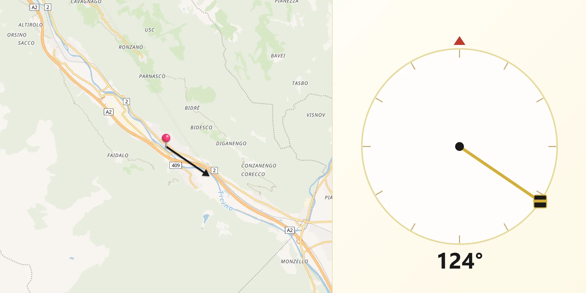 Direzione della Qibla da Bodio
