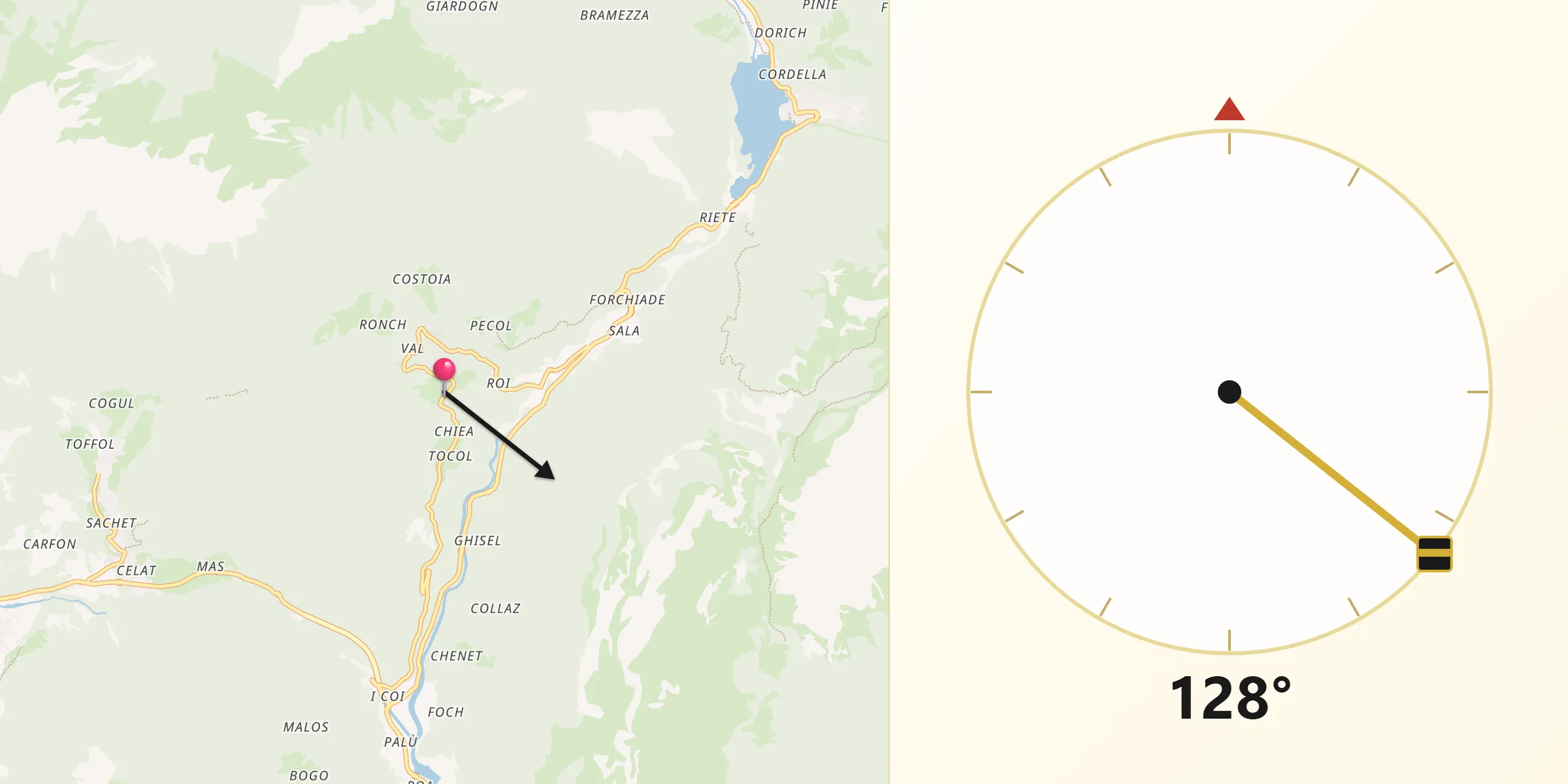 Direzione della Qibla da Celat-San Tomaso Agordino