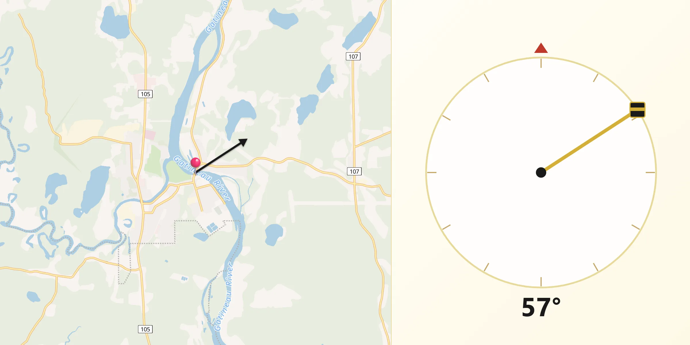 Qibla Direction from Maniwaki