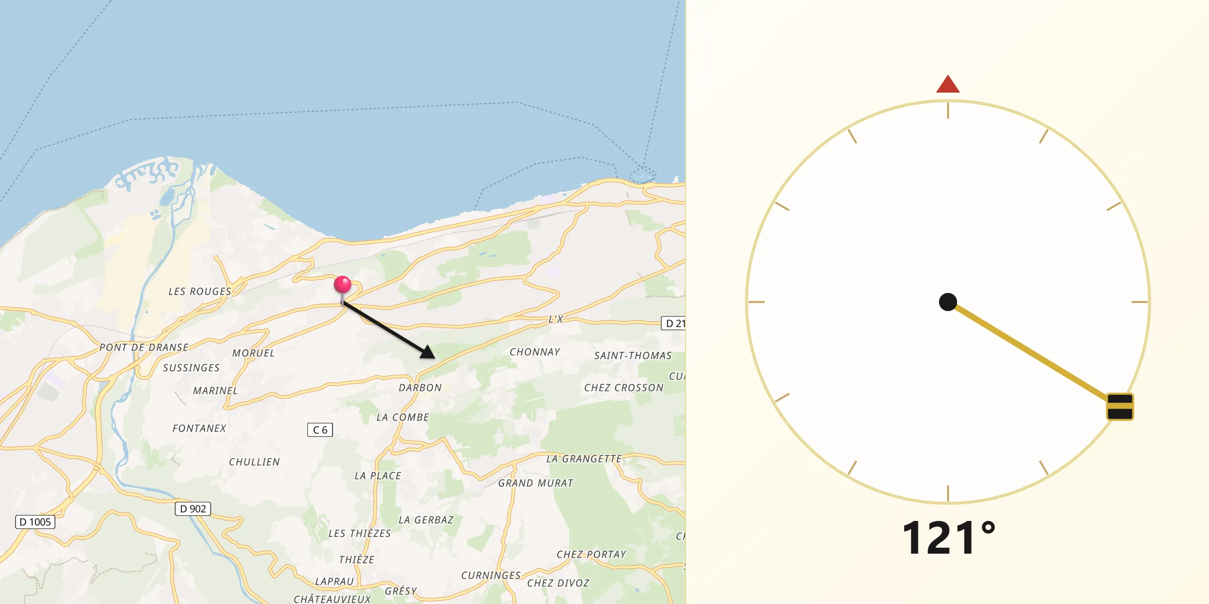 Direction vers la Qibla depuis Publier