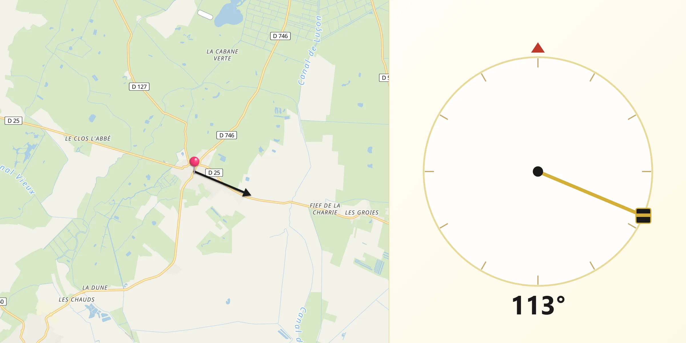 Direction vers la Qibla depuis Triaize