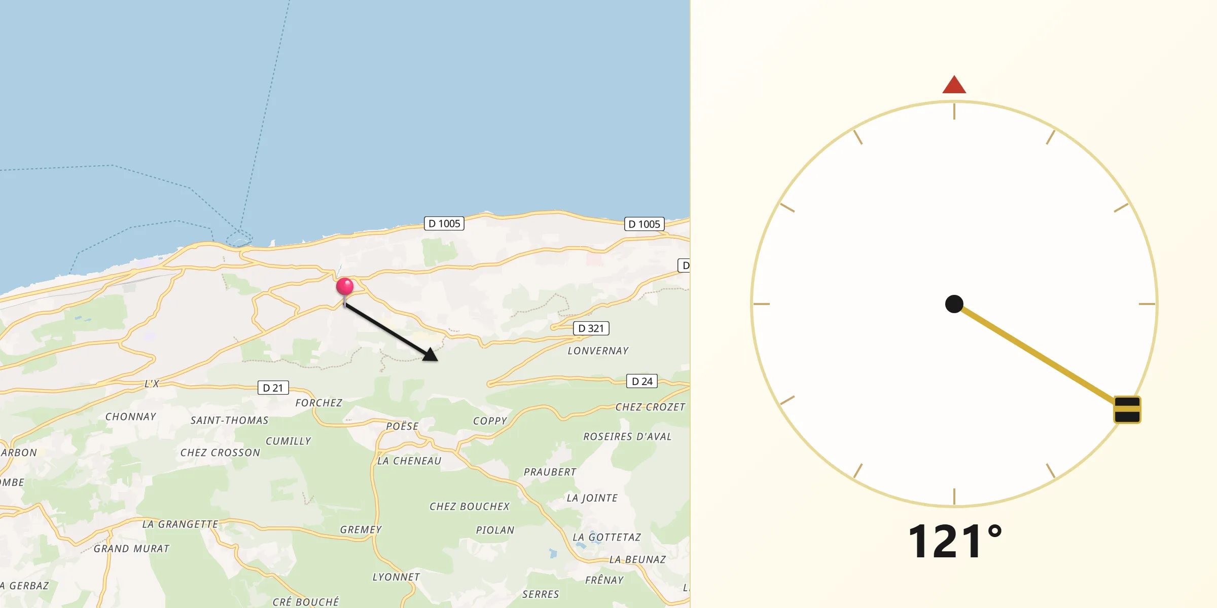 Direction vers la Qibla depuis Neuvecelle