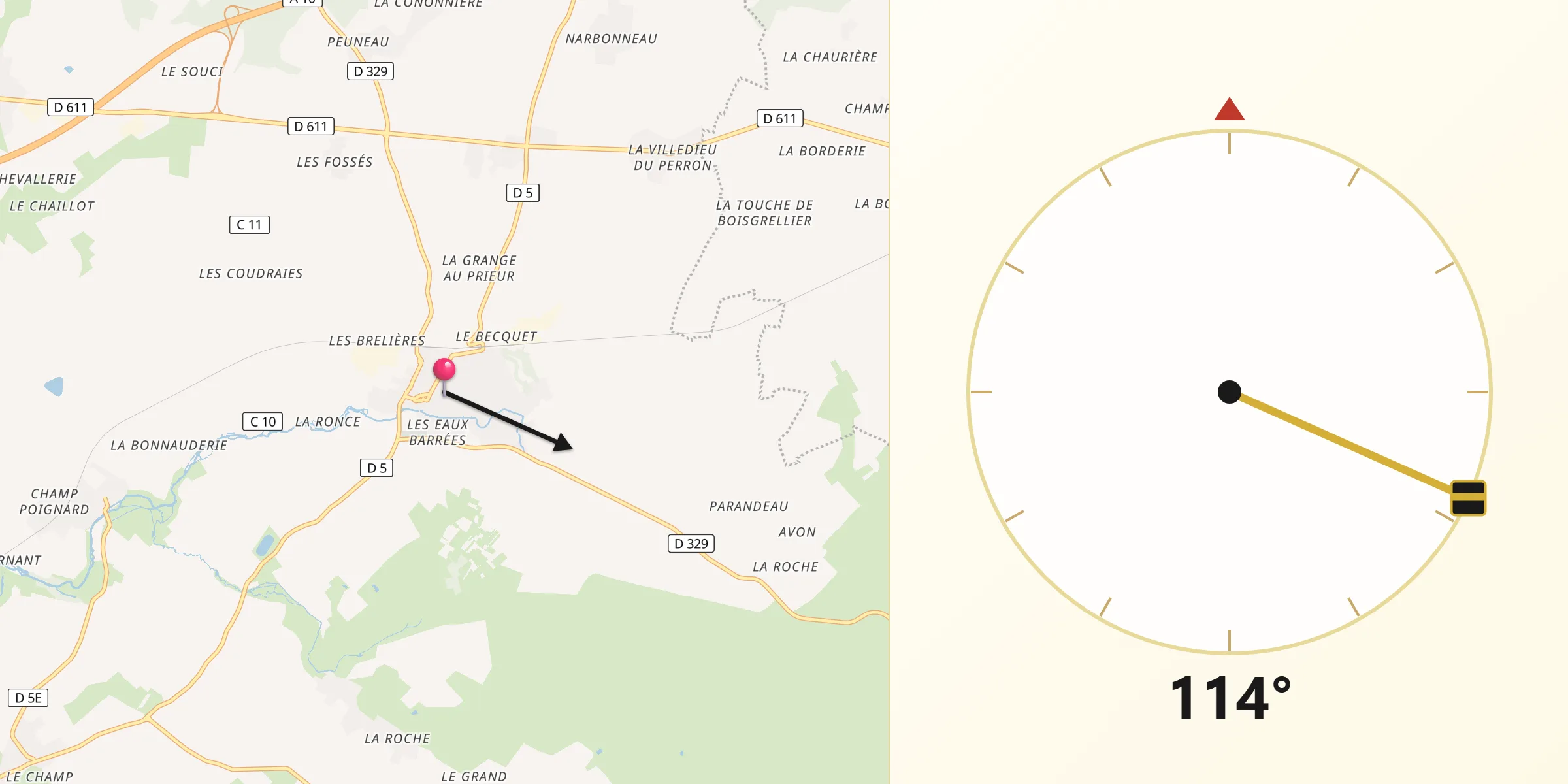 Direction vers la Qibla depuis Pamproux
