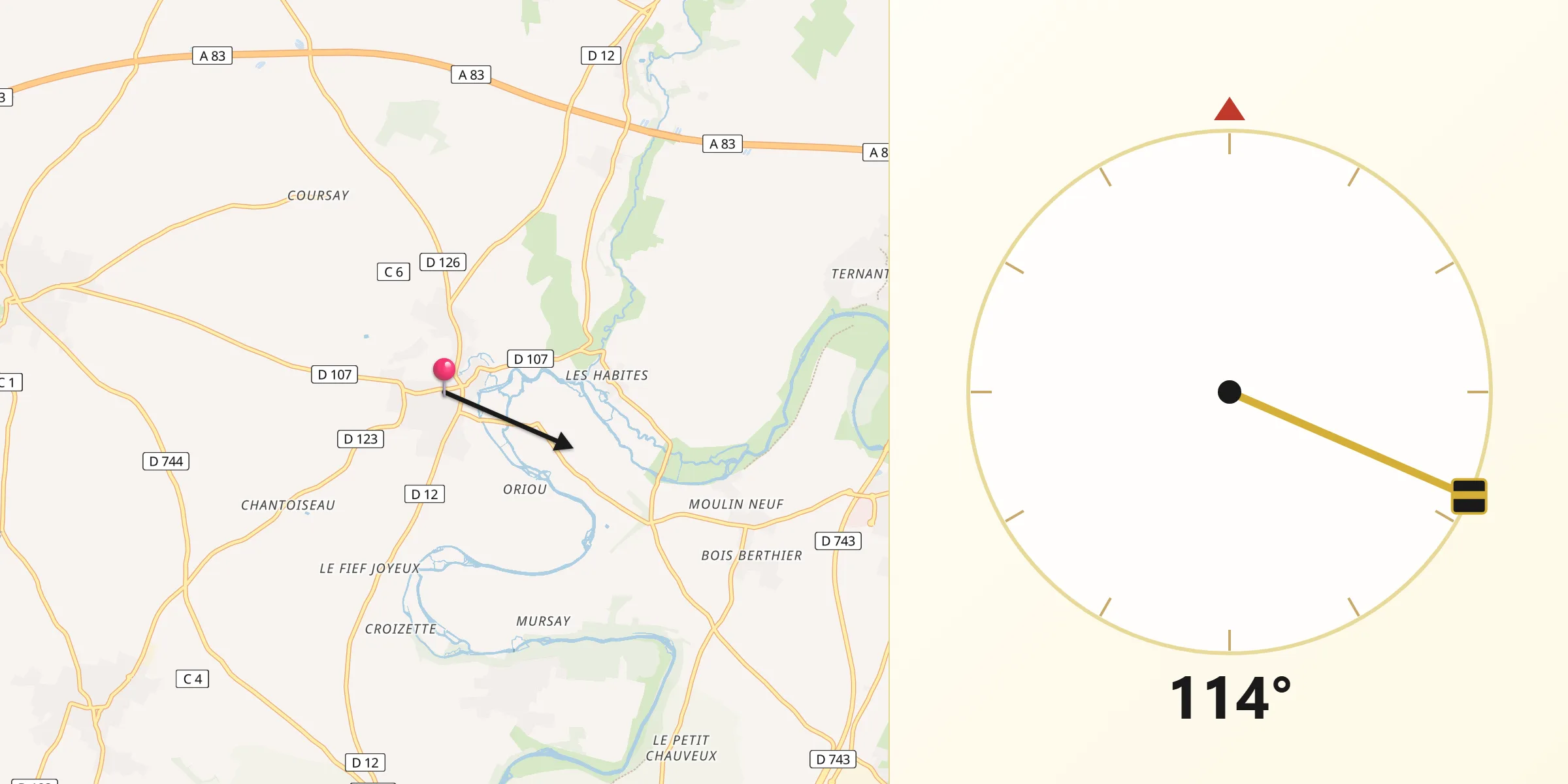 Direction vers la Qibla depuis Saint-Maxire