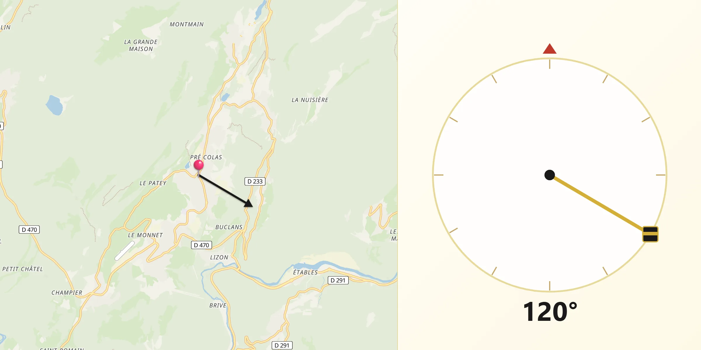 Direction vers la Qibla depuis Saint-Lupicin