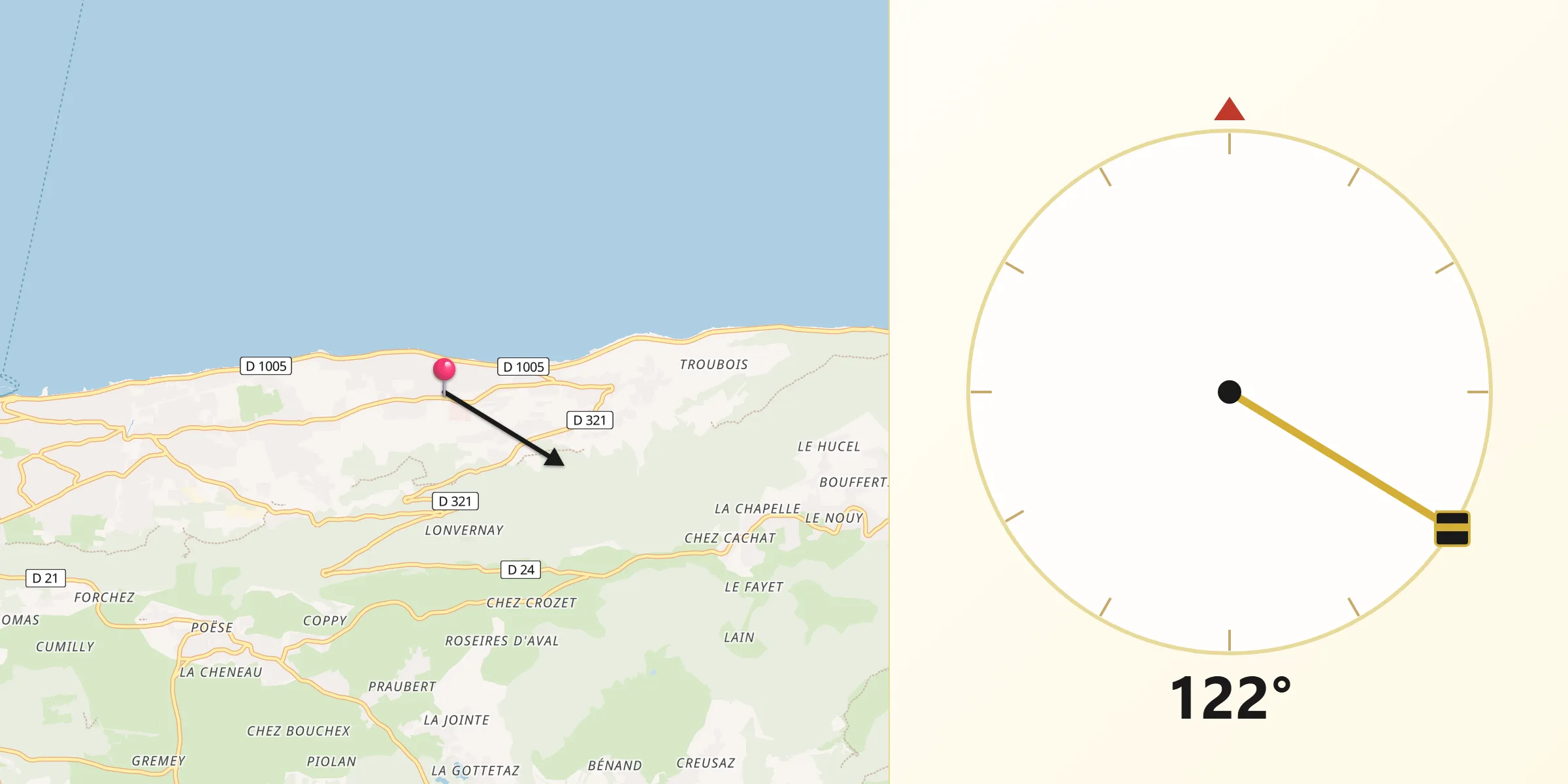 Direction vers la Qibla depuis Lugrin