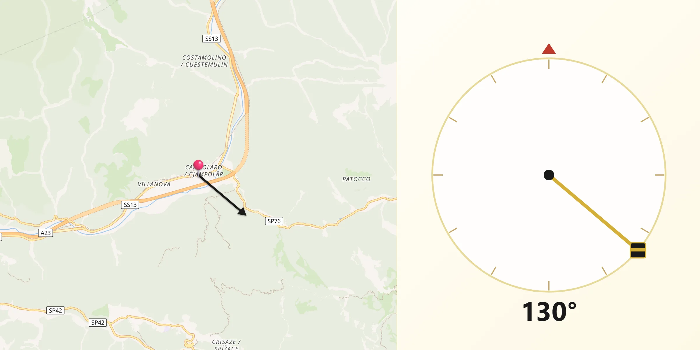 Direzione della Qibla da Chiusaforte