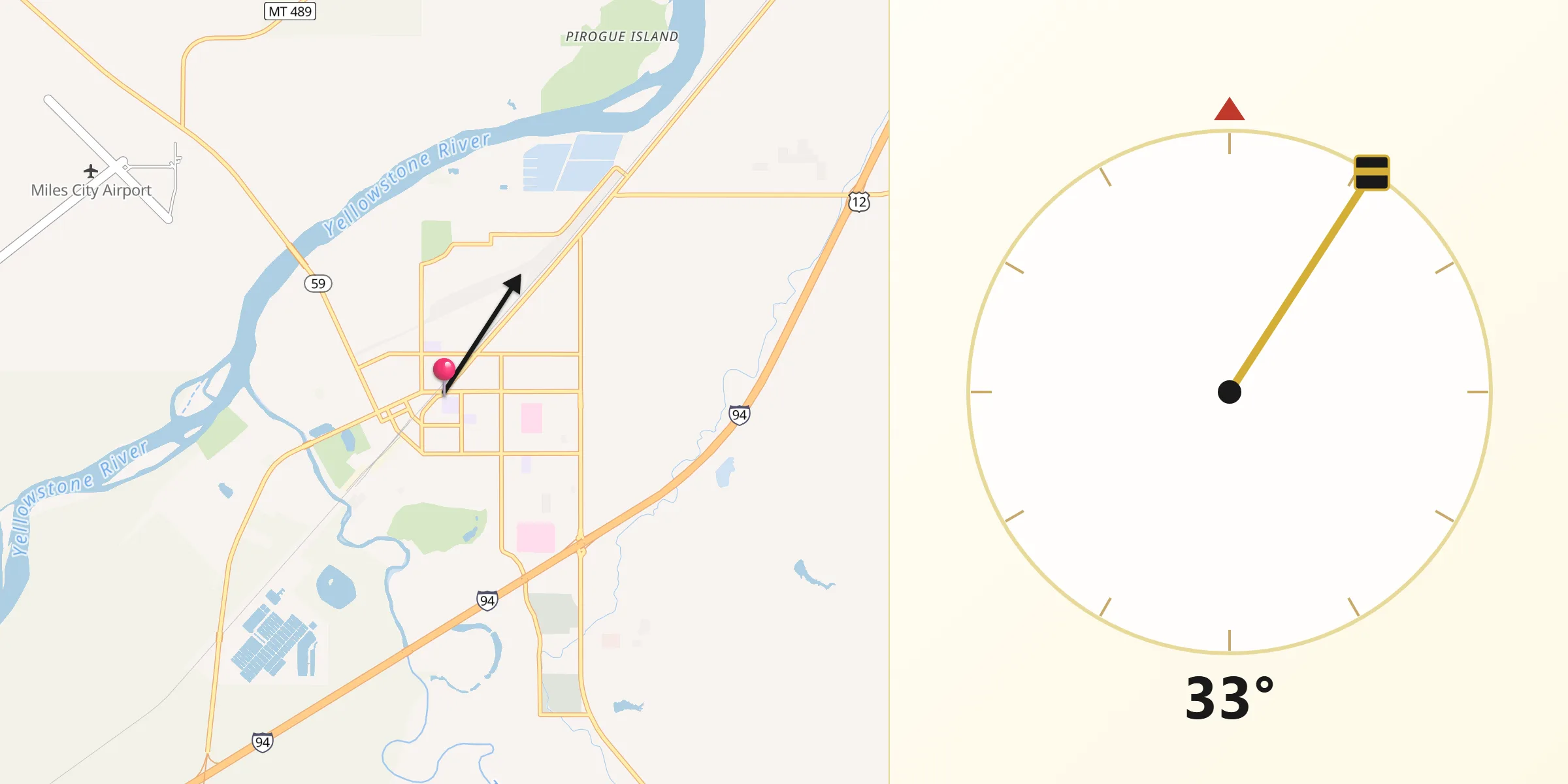 Qibla Direction from Miles City