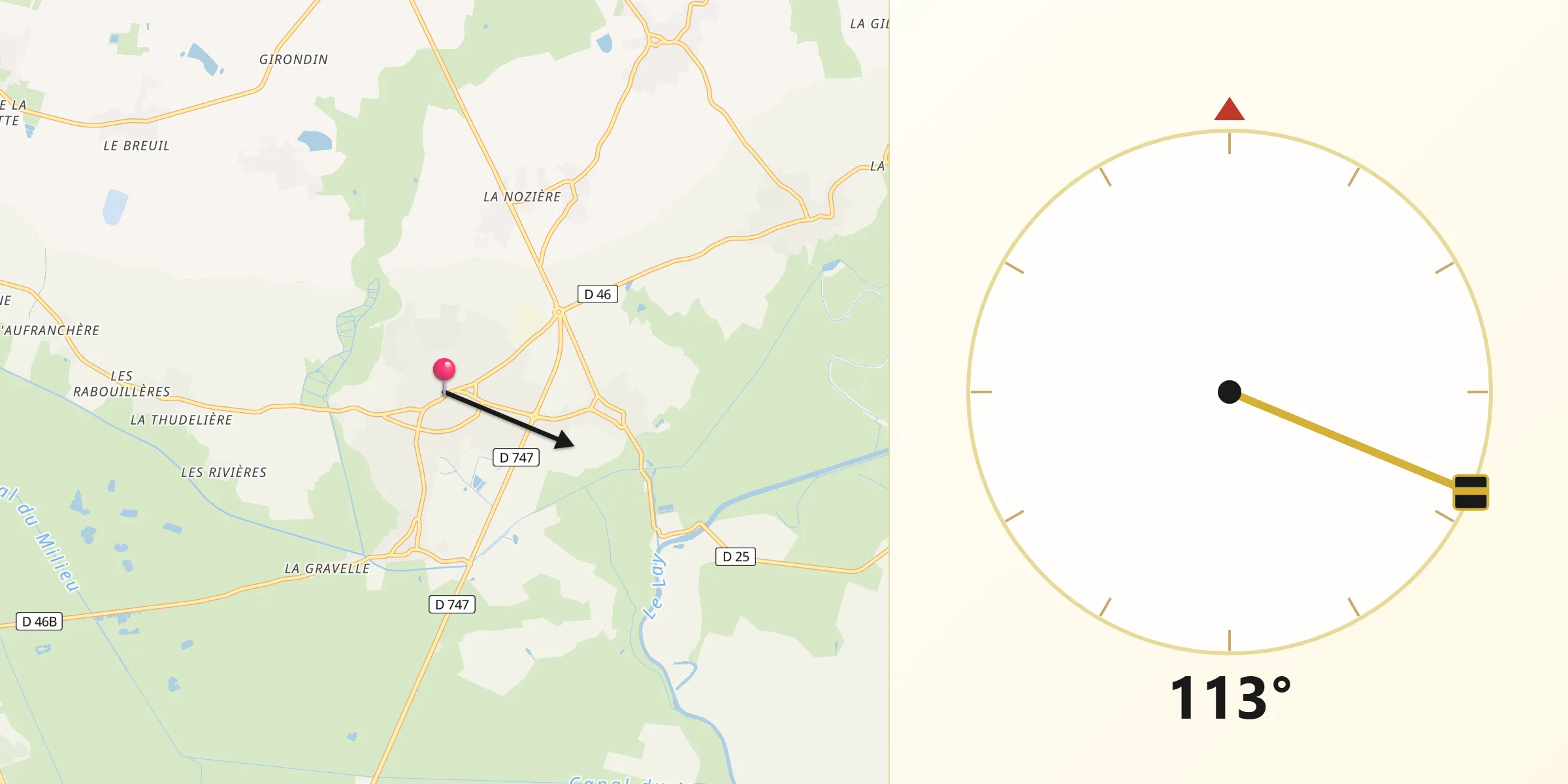 Direction vers la Qibla depuis Angles