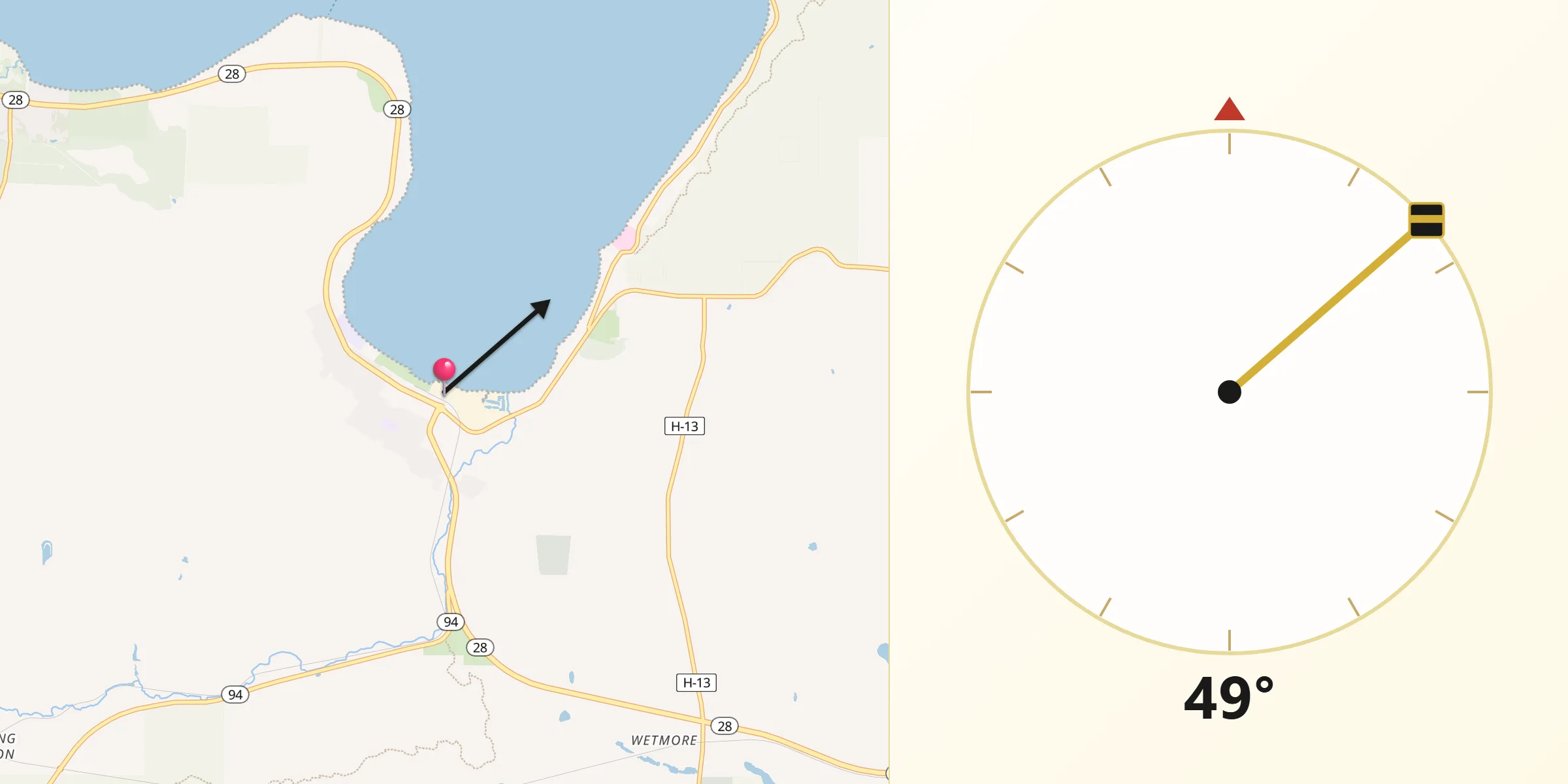 Qibla Direction from Munising