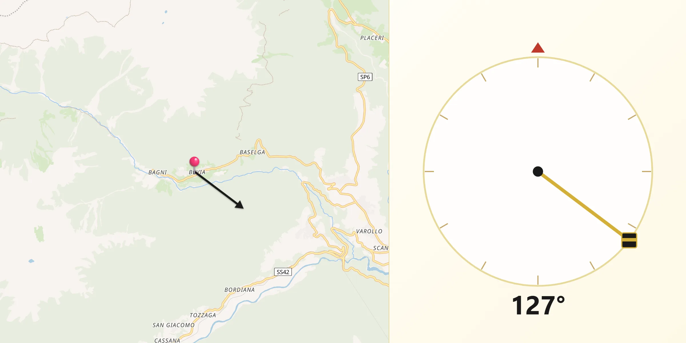Direzione della Qibla da Fontana Nuova-Bevia