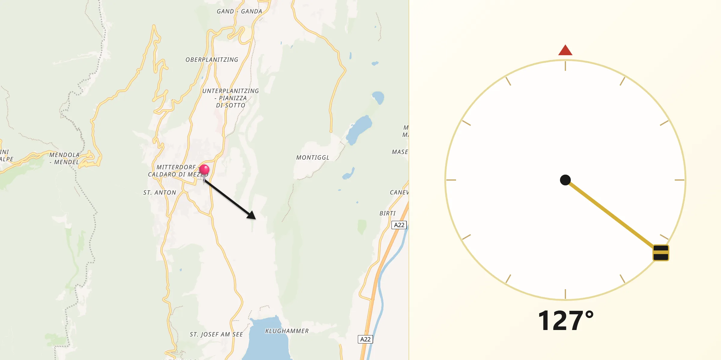 Direzione della Qibla da Caldaro sulla Strada del Vino