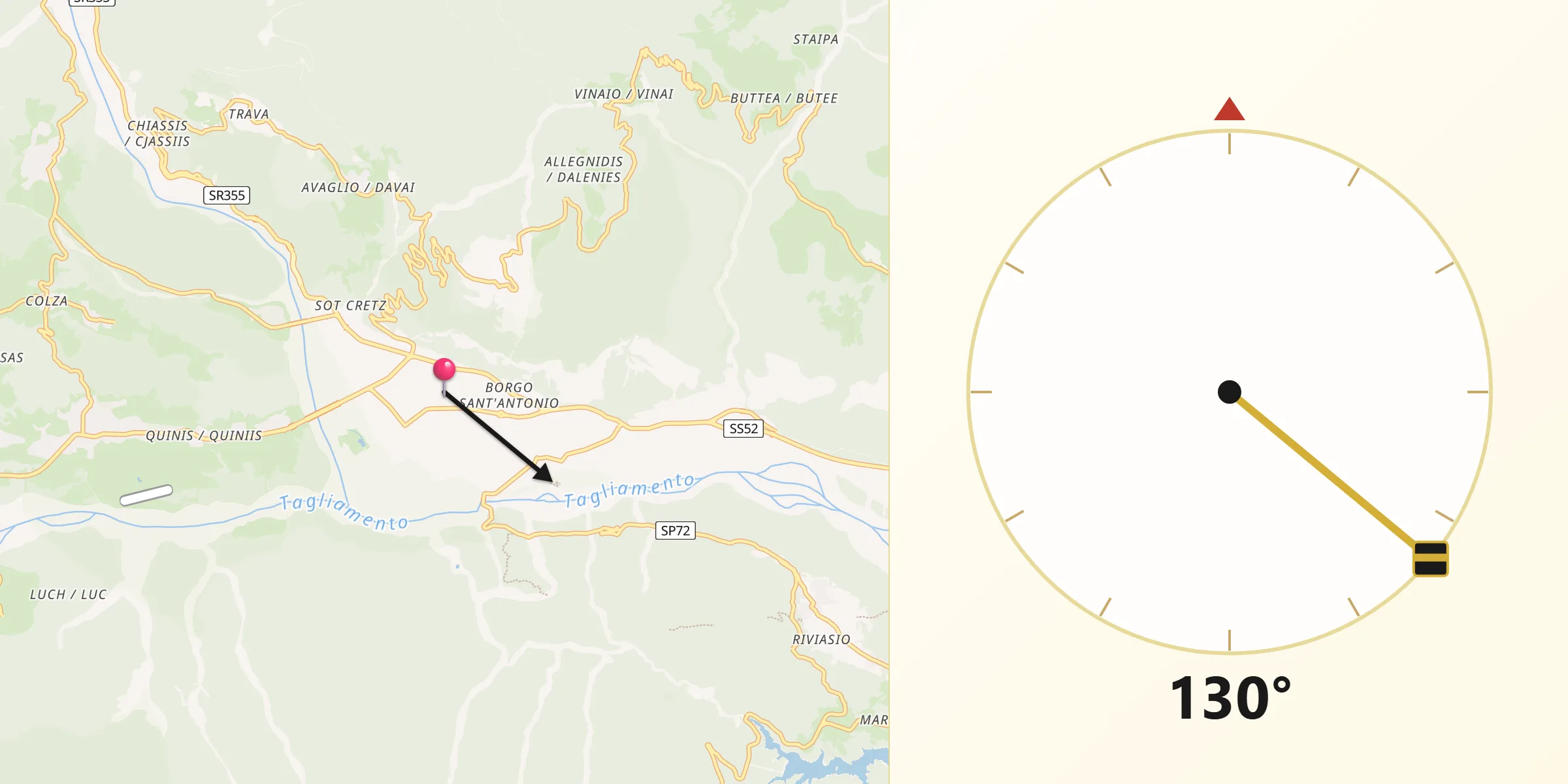 Direzione della Qibla da Villa Santina