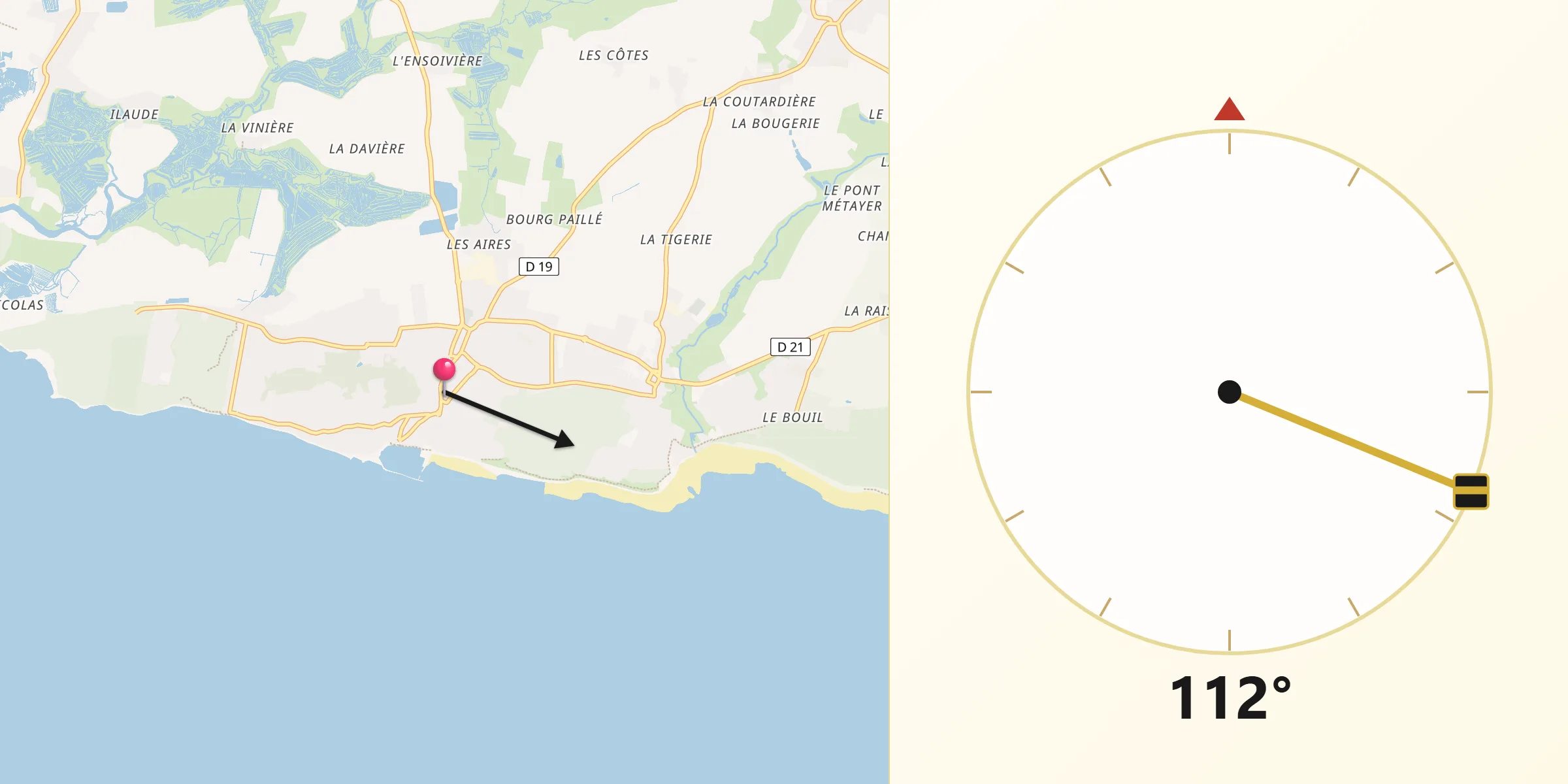 Direction vers la Qibla depuis Jard-sur-Mer