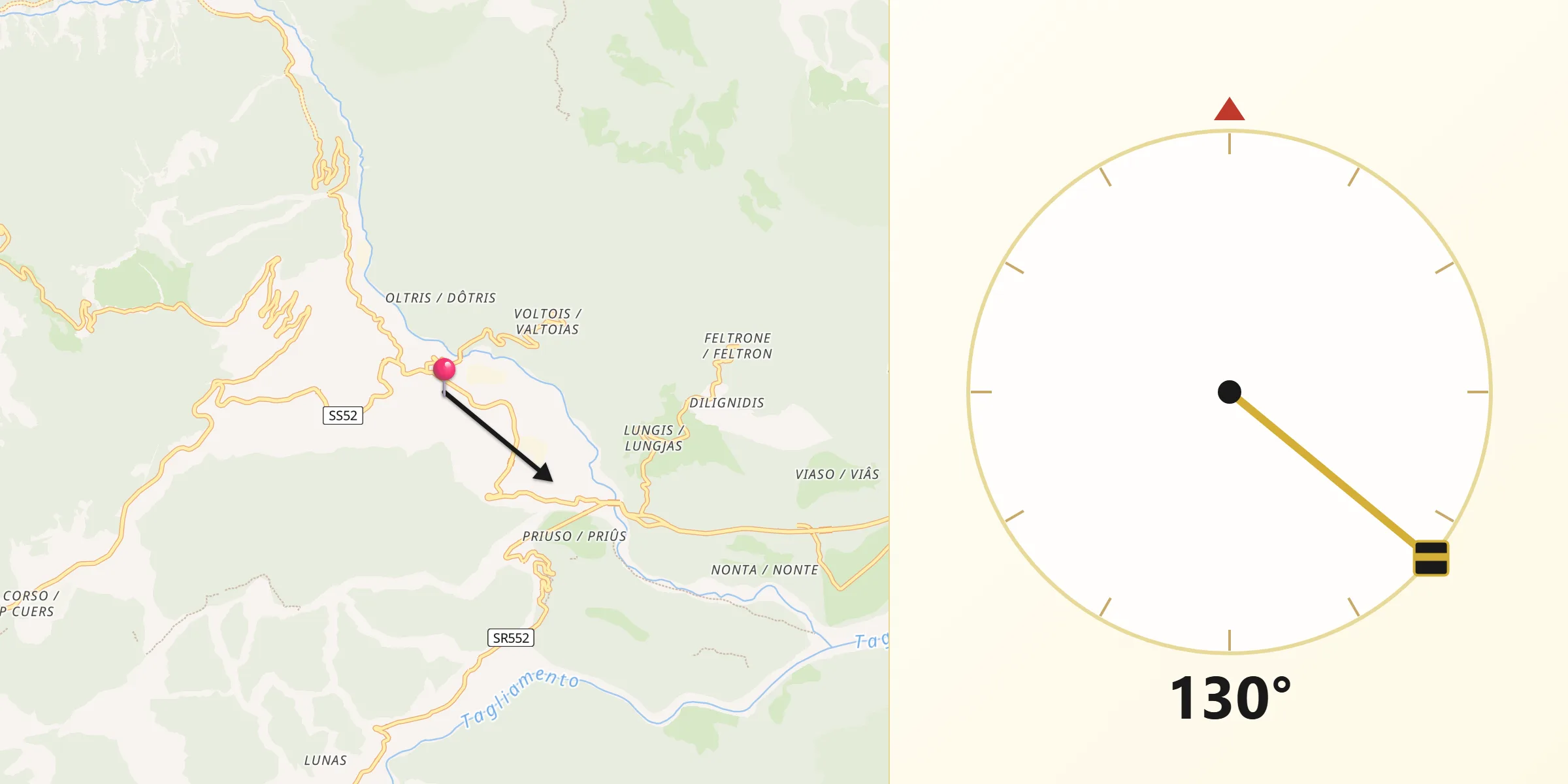 Direzione della Qibla da Ampezzo