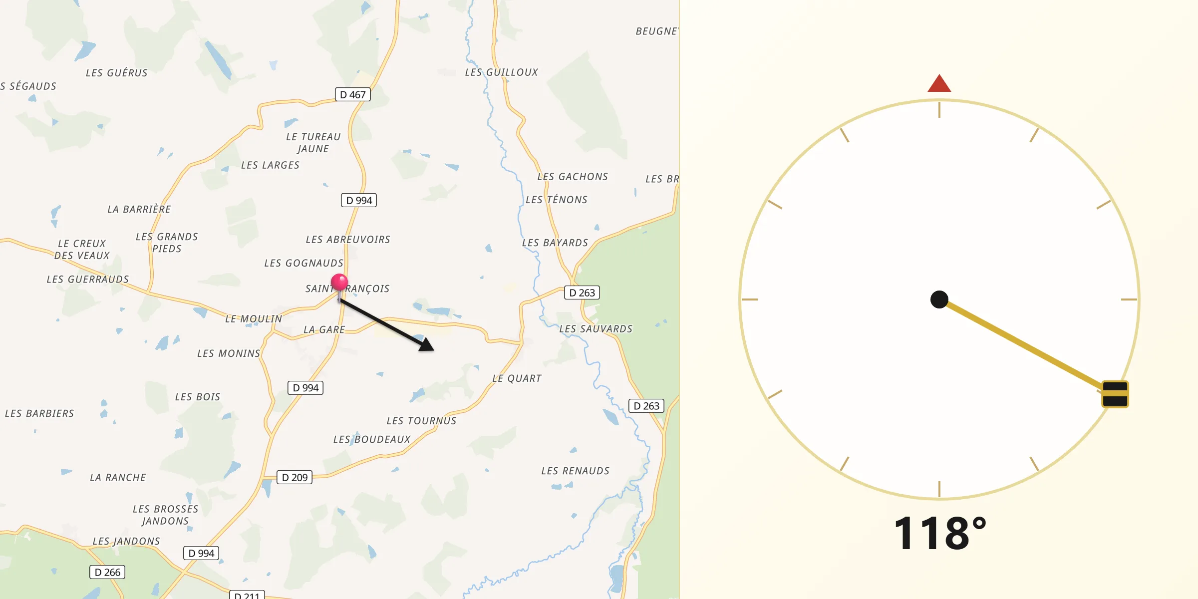 Direction vers la Qibla depuis Saint-François