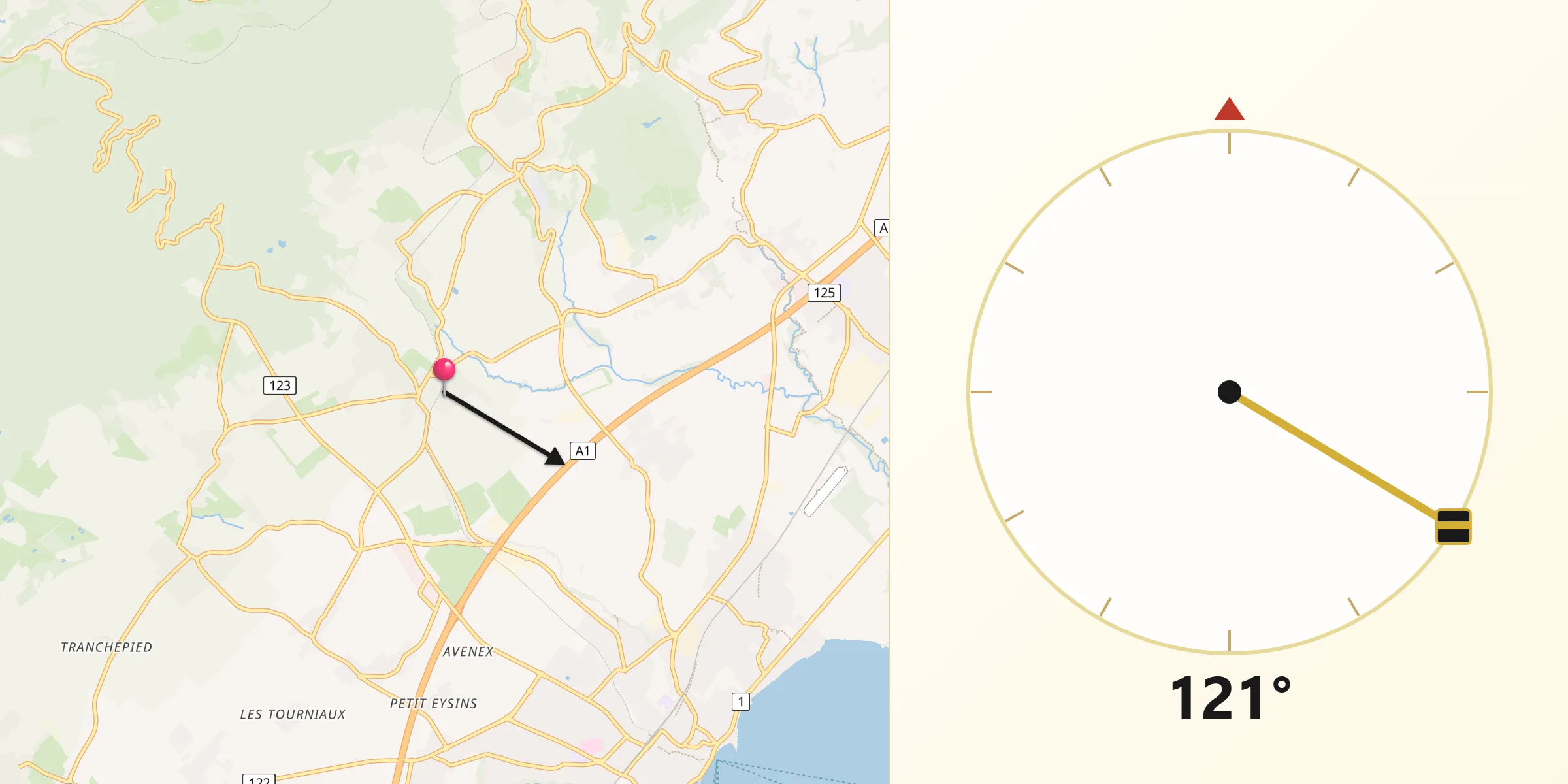 Direction vers la Qibla depuis Trélex