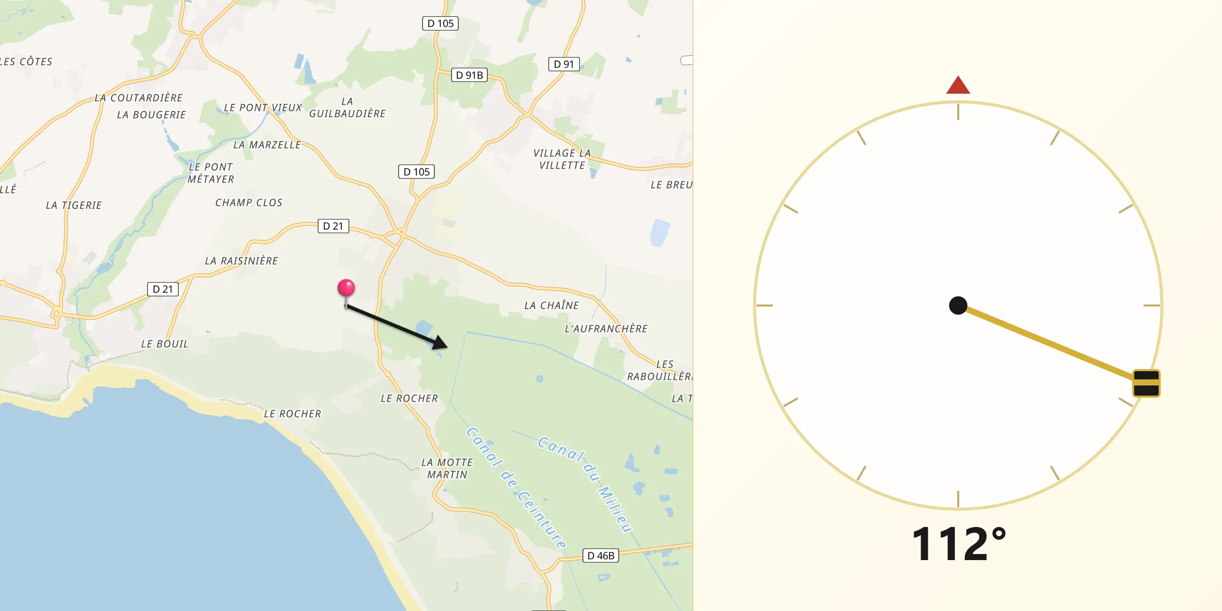Direction vers la Qibla depuis Longeville-sur-Mer