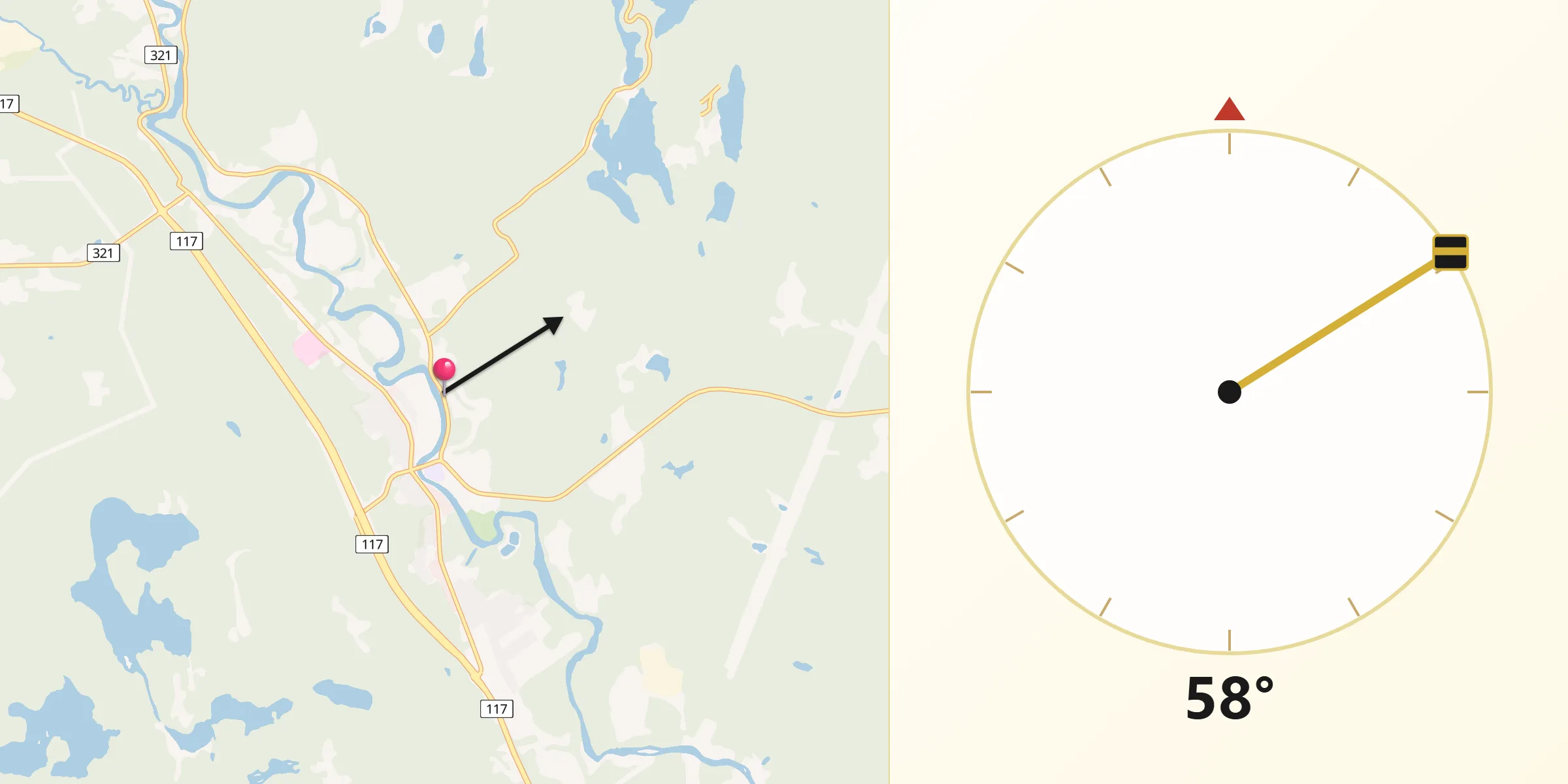 Qibla Direction from Rivière-Rouge