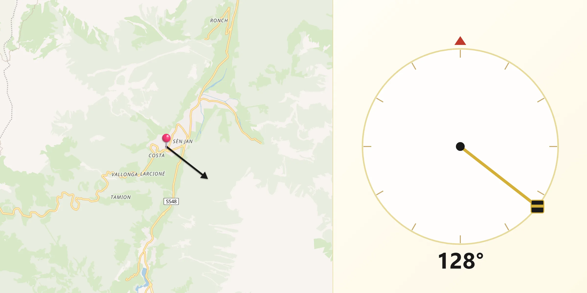 Direzione della Qibla da Vigo di Fassa