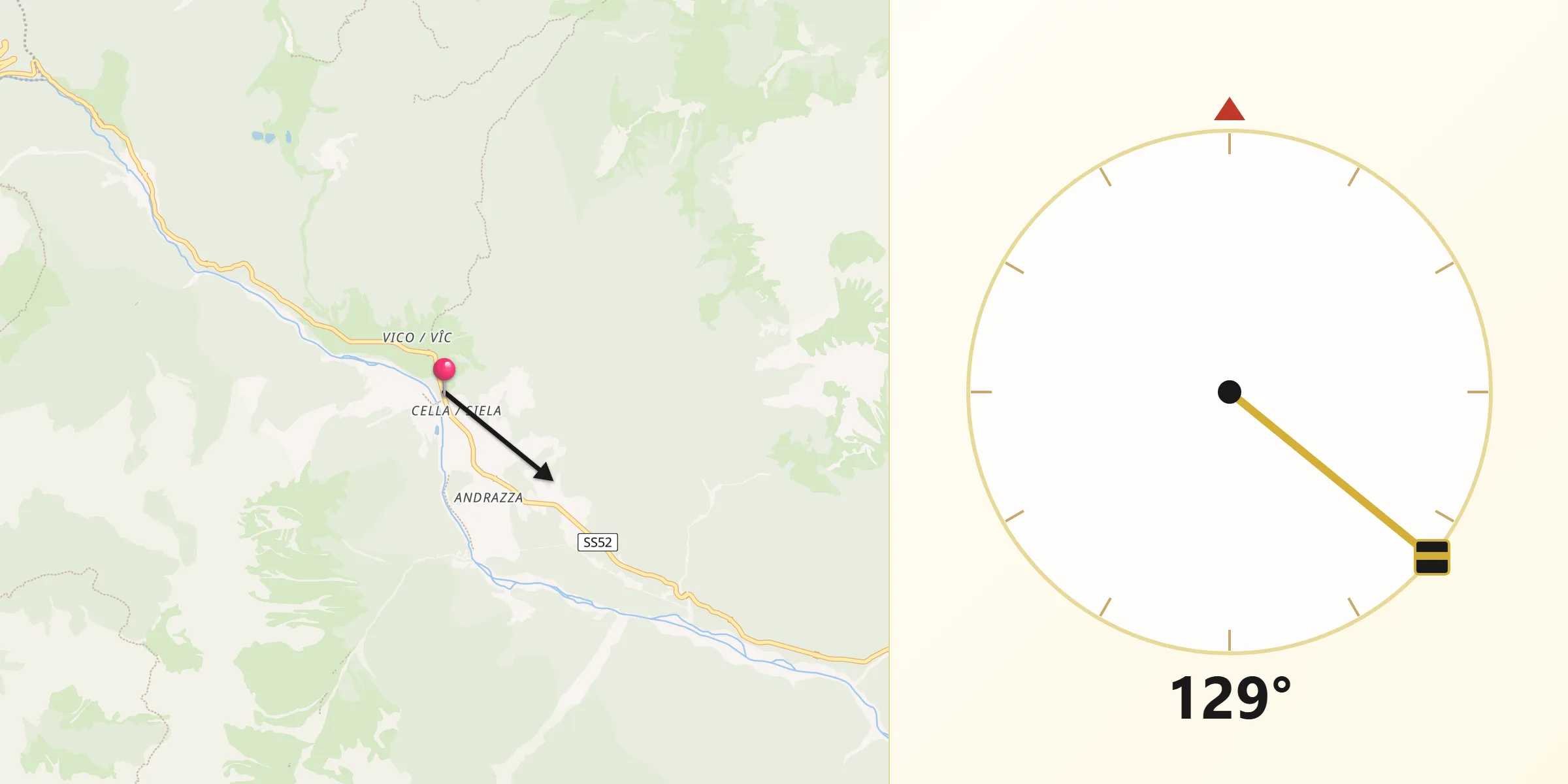 Direzione della Qibla da Forni di Sopra