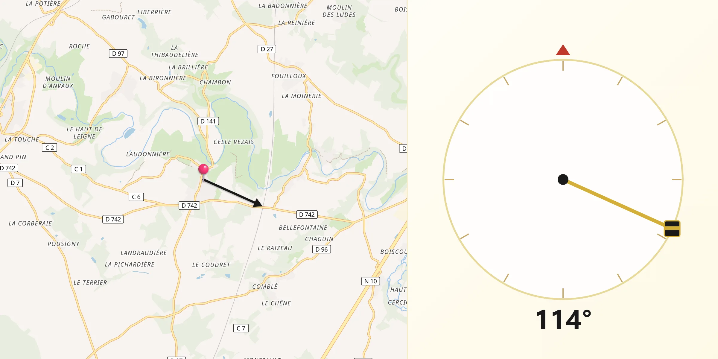 Direction vers la Qibla depuis Celle-Lévescault