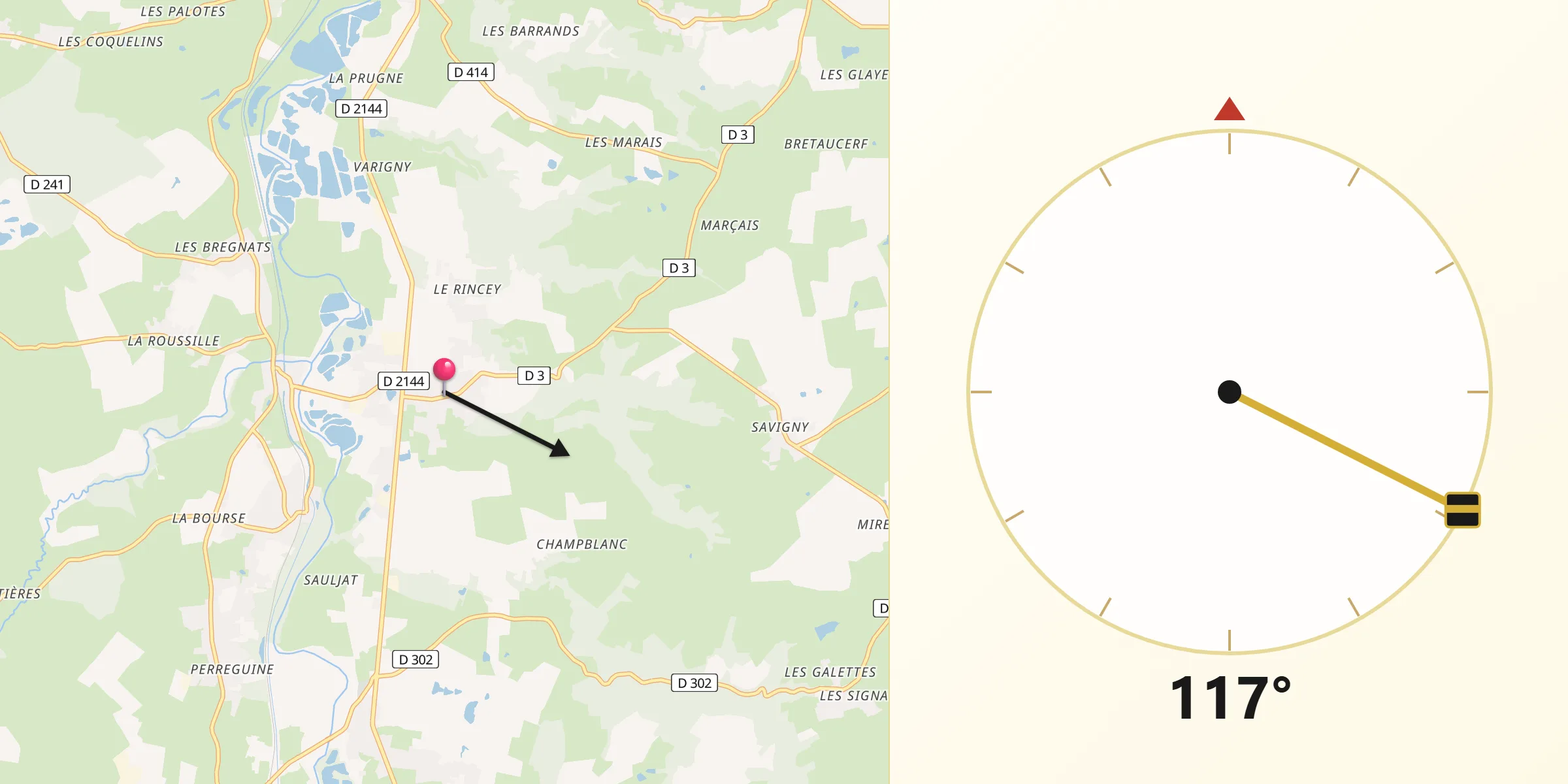 Direction vers la Qibla depuis Estivareilles