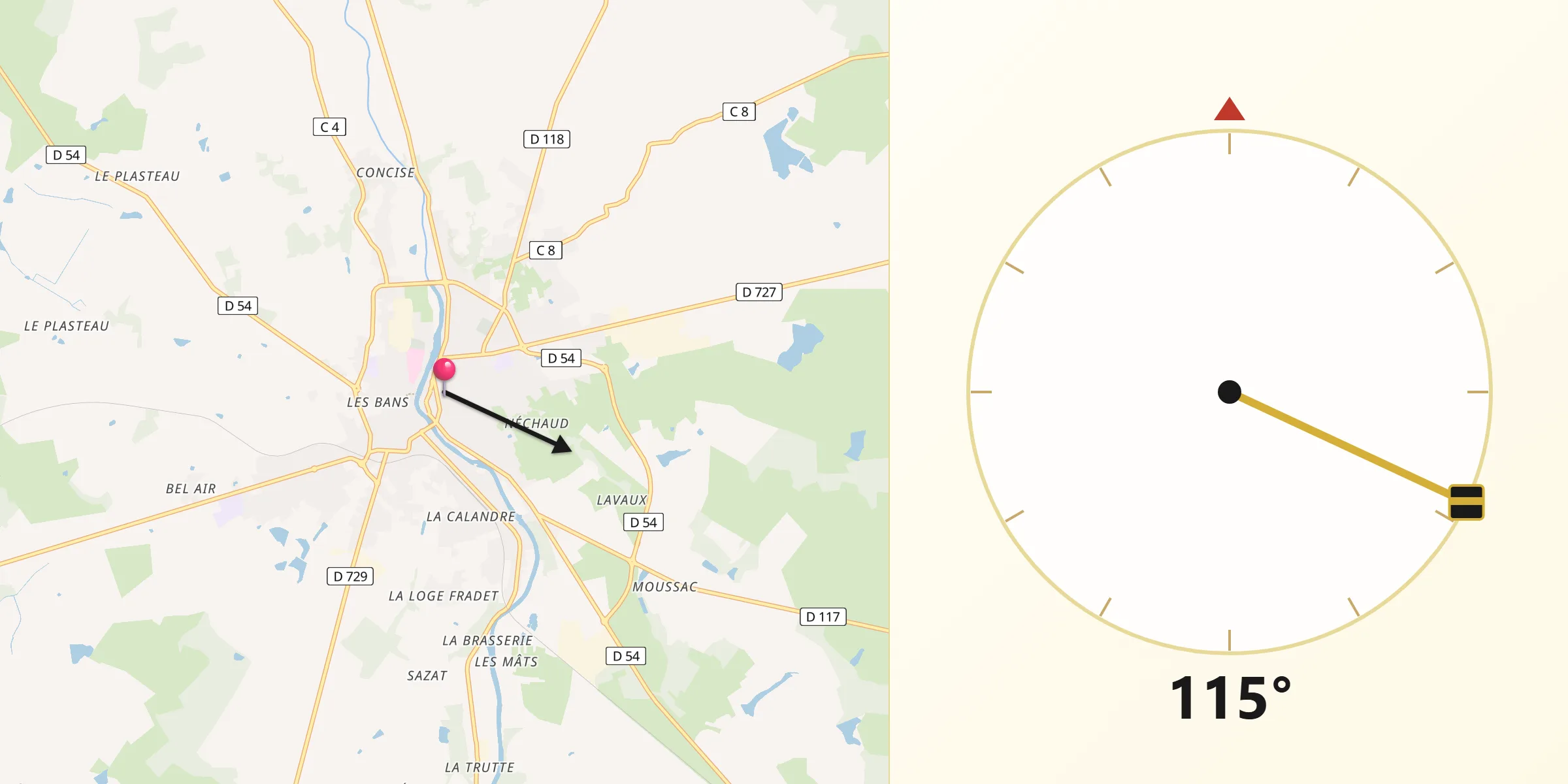 Direction vers la Qibla depuis Montmorillon