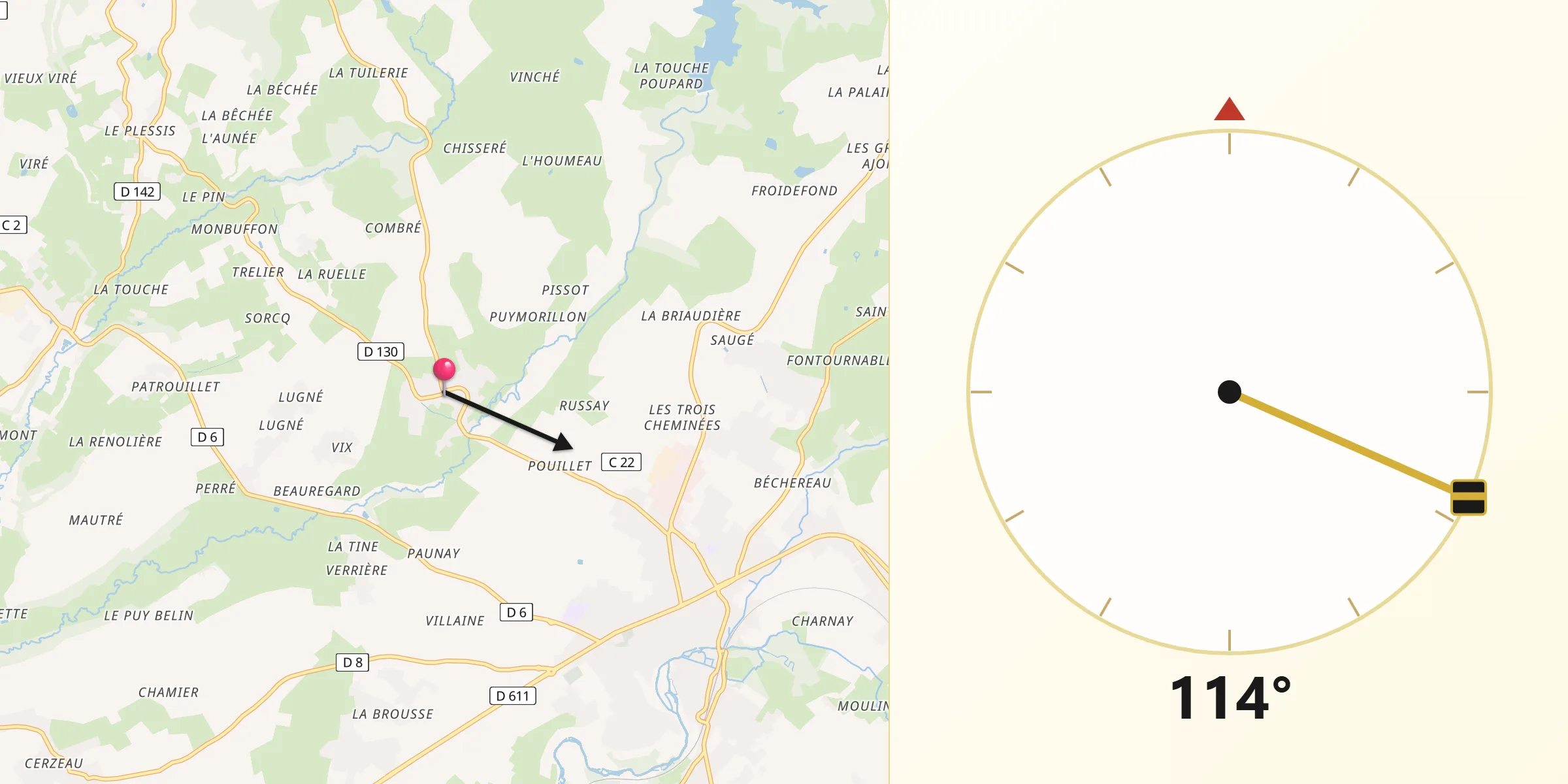 Direction vers la Qibla depuis Saivres