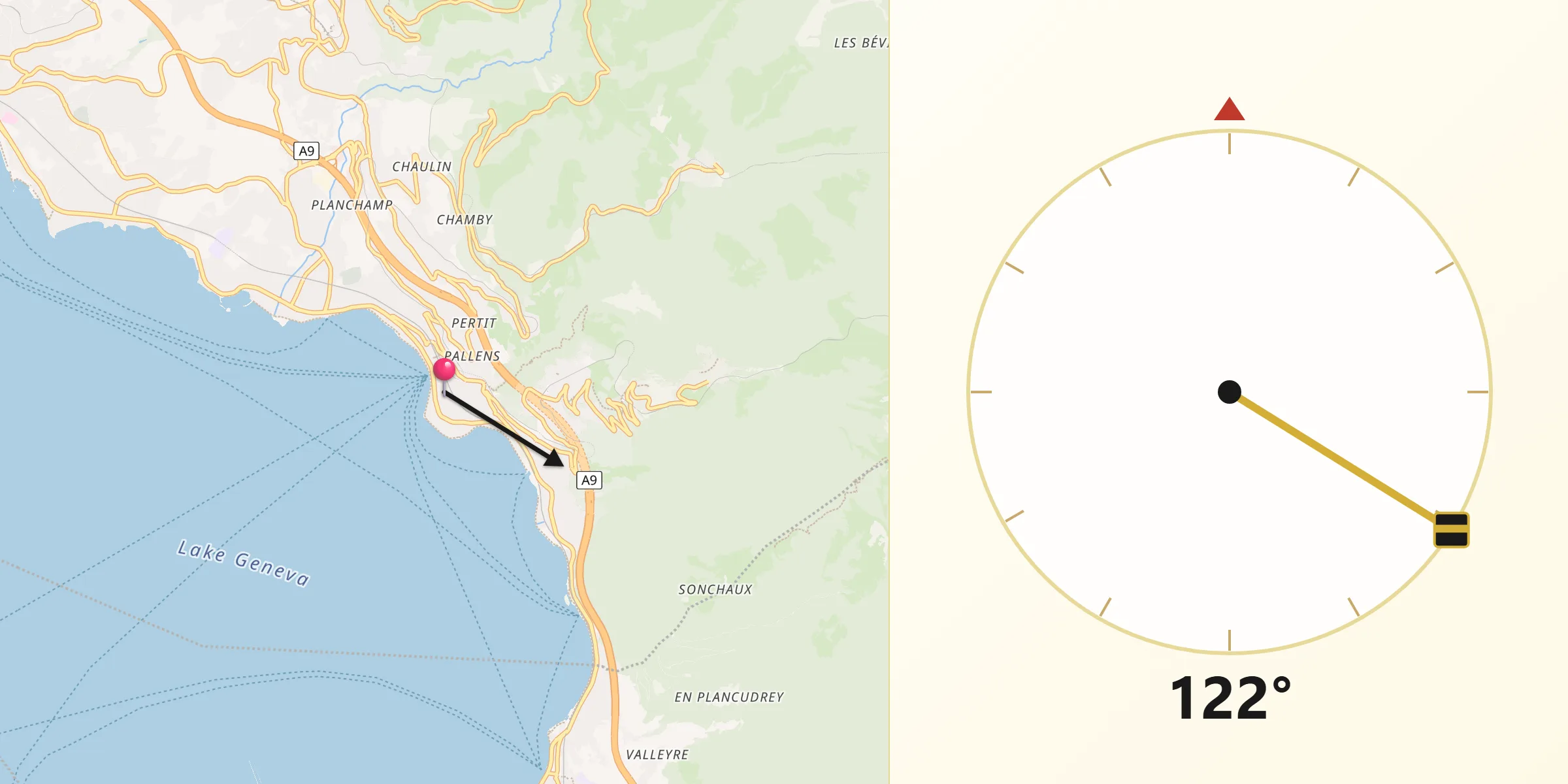 Qibla-Richtung von Montreux