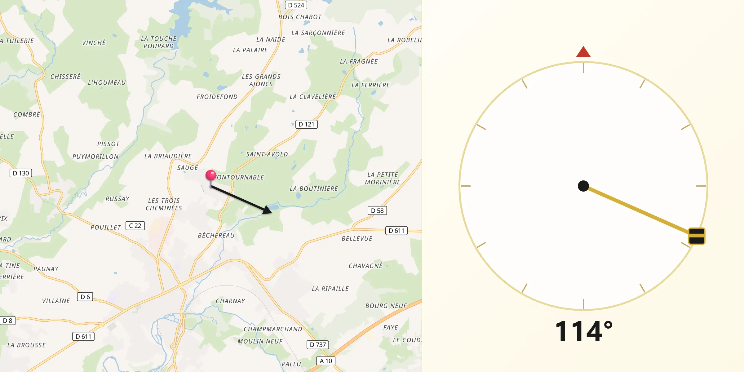 Direction vers la Qibla depuis Exireuil