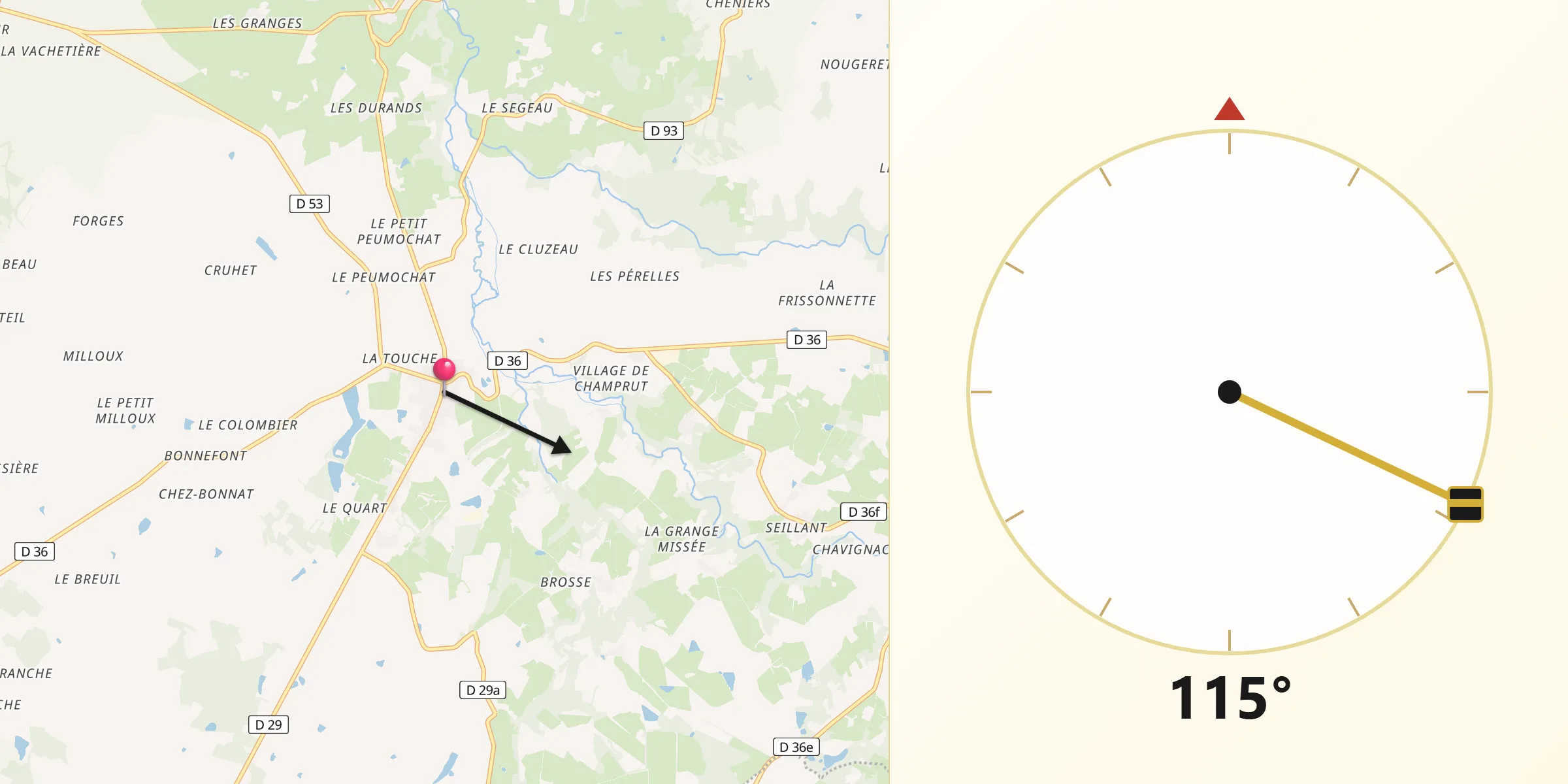 Direction vers la Qibla depuis Chaillac