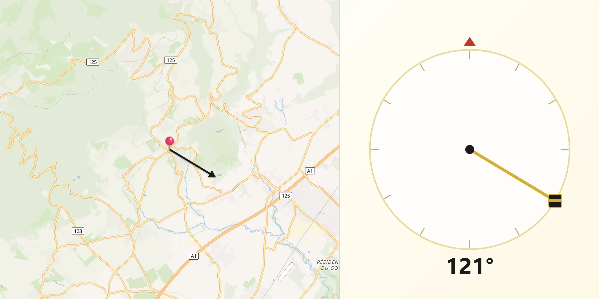 Direction vers la Qibla depuis Genolier