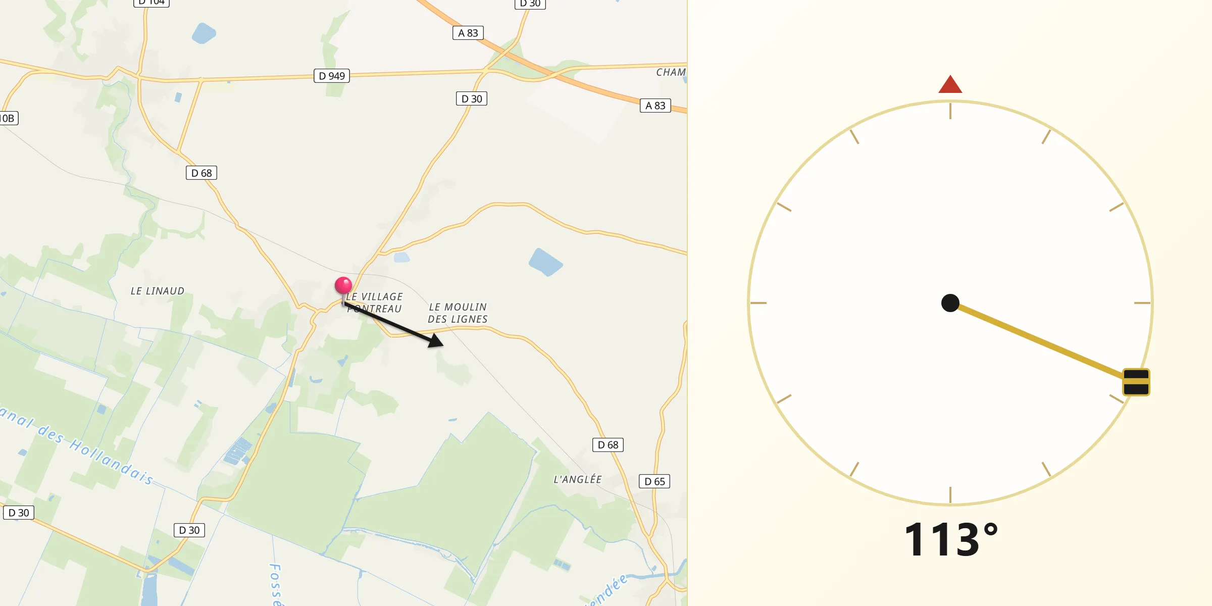 Direction vers la Qibla depuis Le Langon