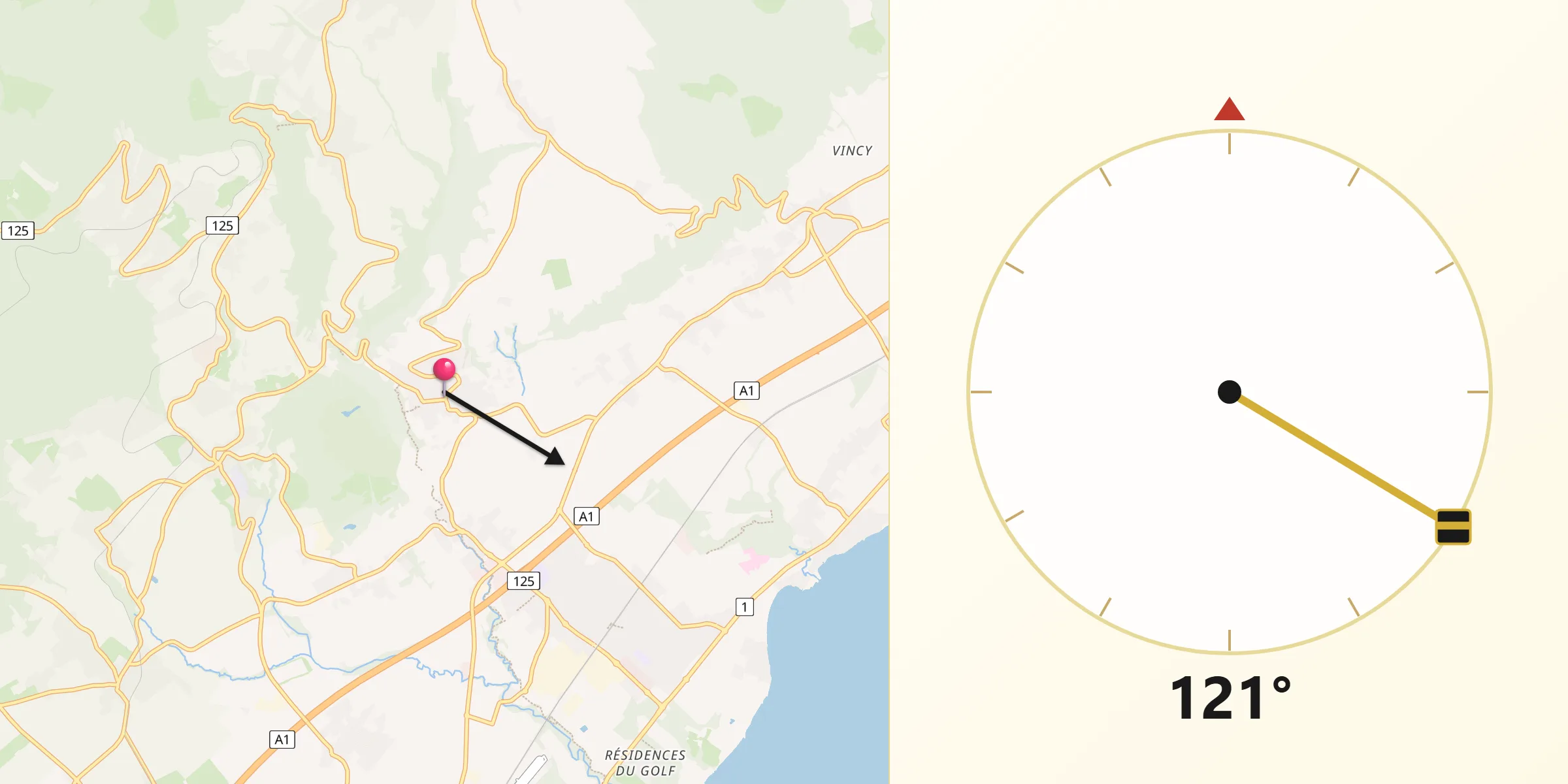 Direction vers la Qibla depuis Begnins