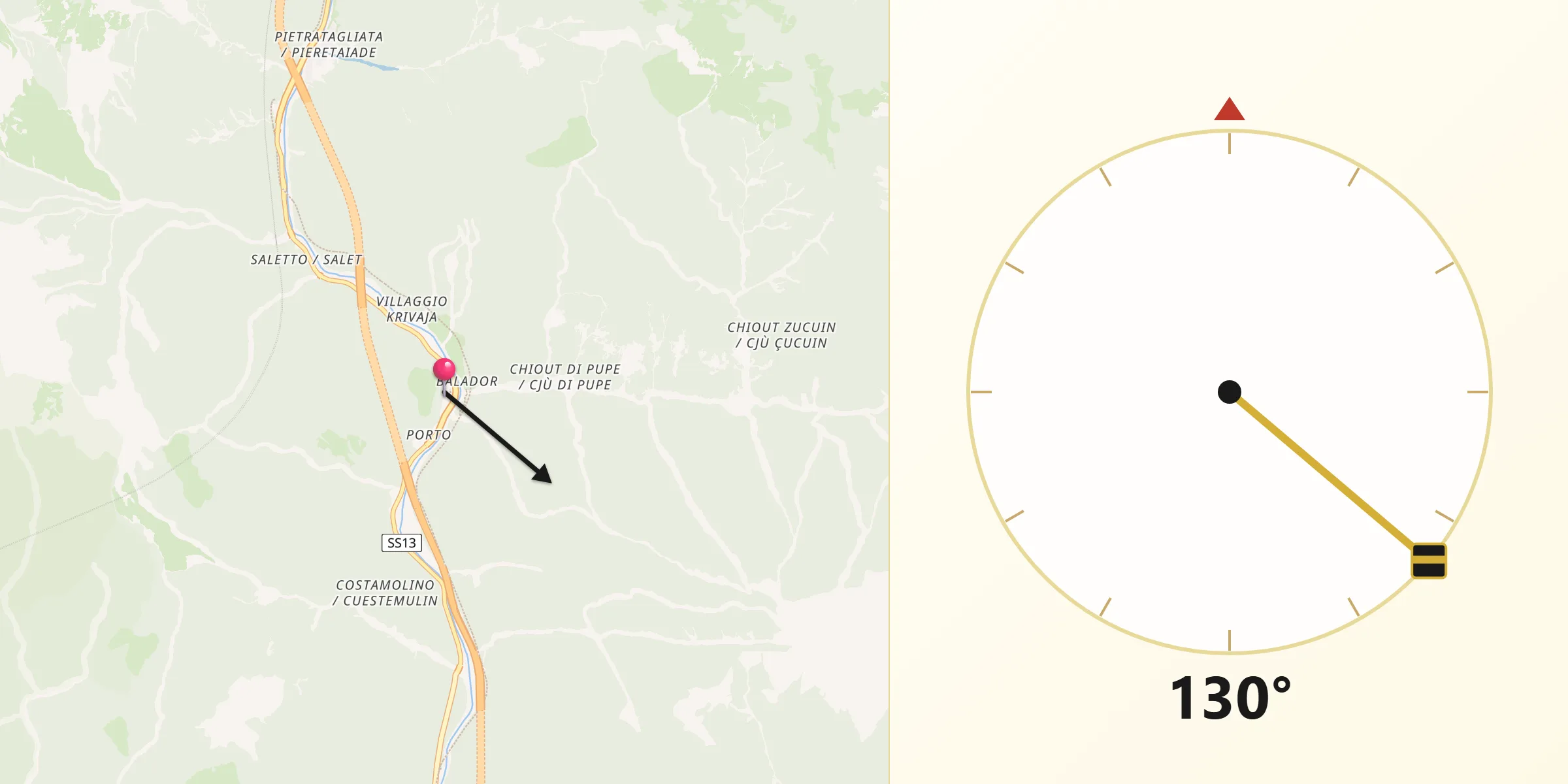 Direzione della Qibla da Dogna