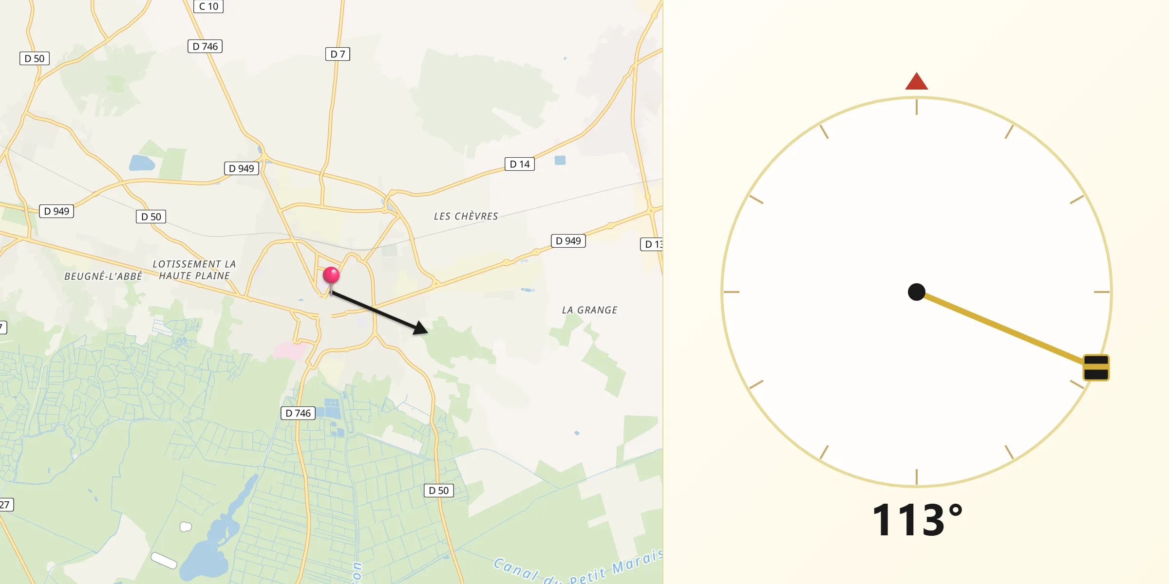 Direction vers la Qibla depuis Luçon
