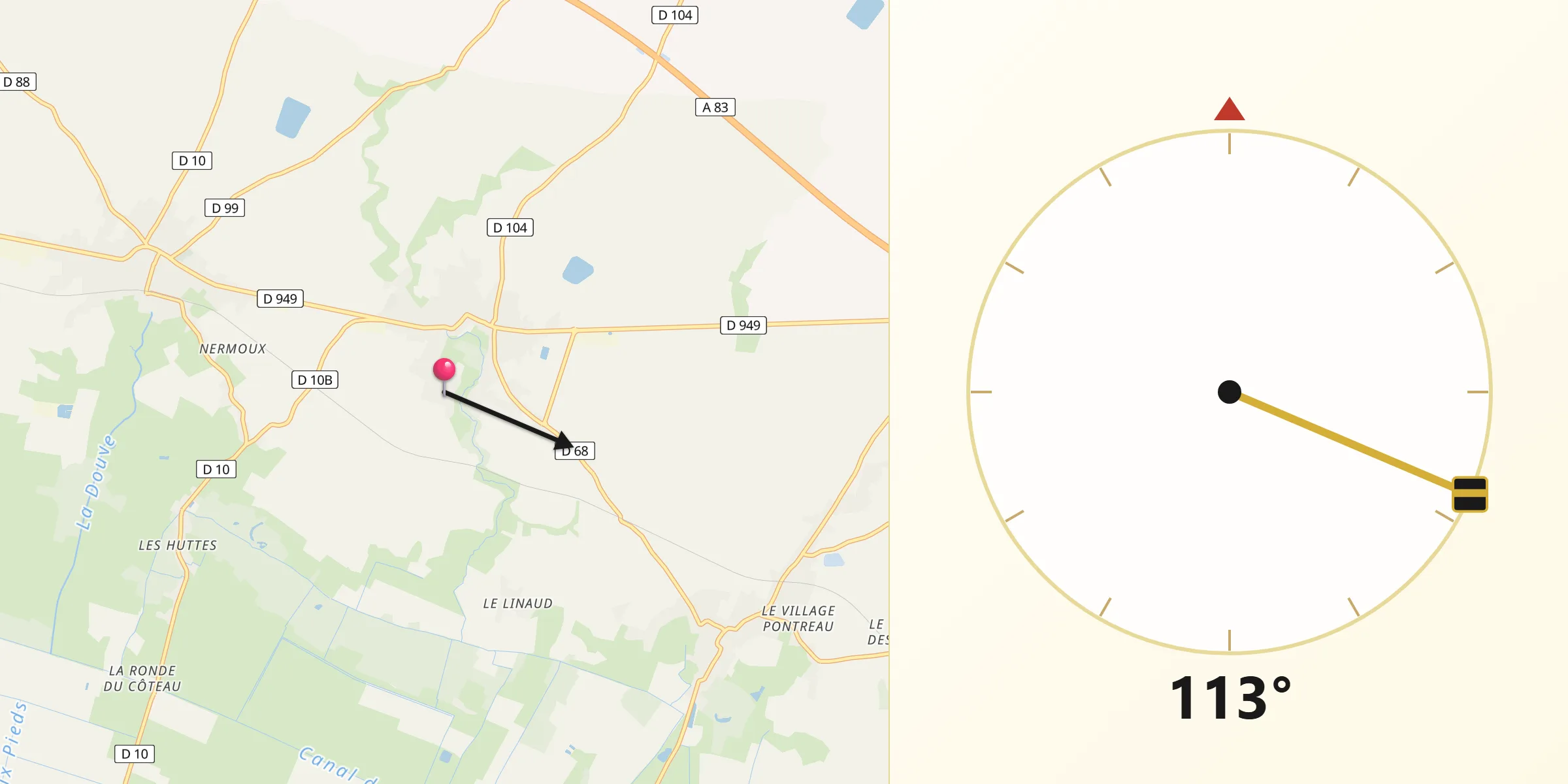 Direction vers la Qibla depuis Saint-Martin-sous-Mouzeuil