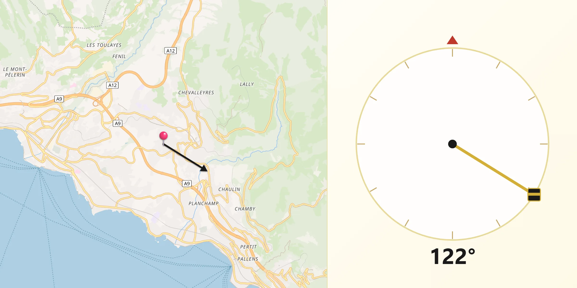 Direzione della Qibla da Riviera-Pays-d'Enhaut