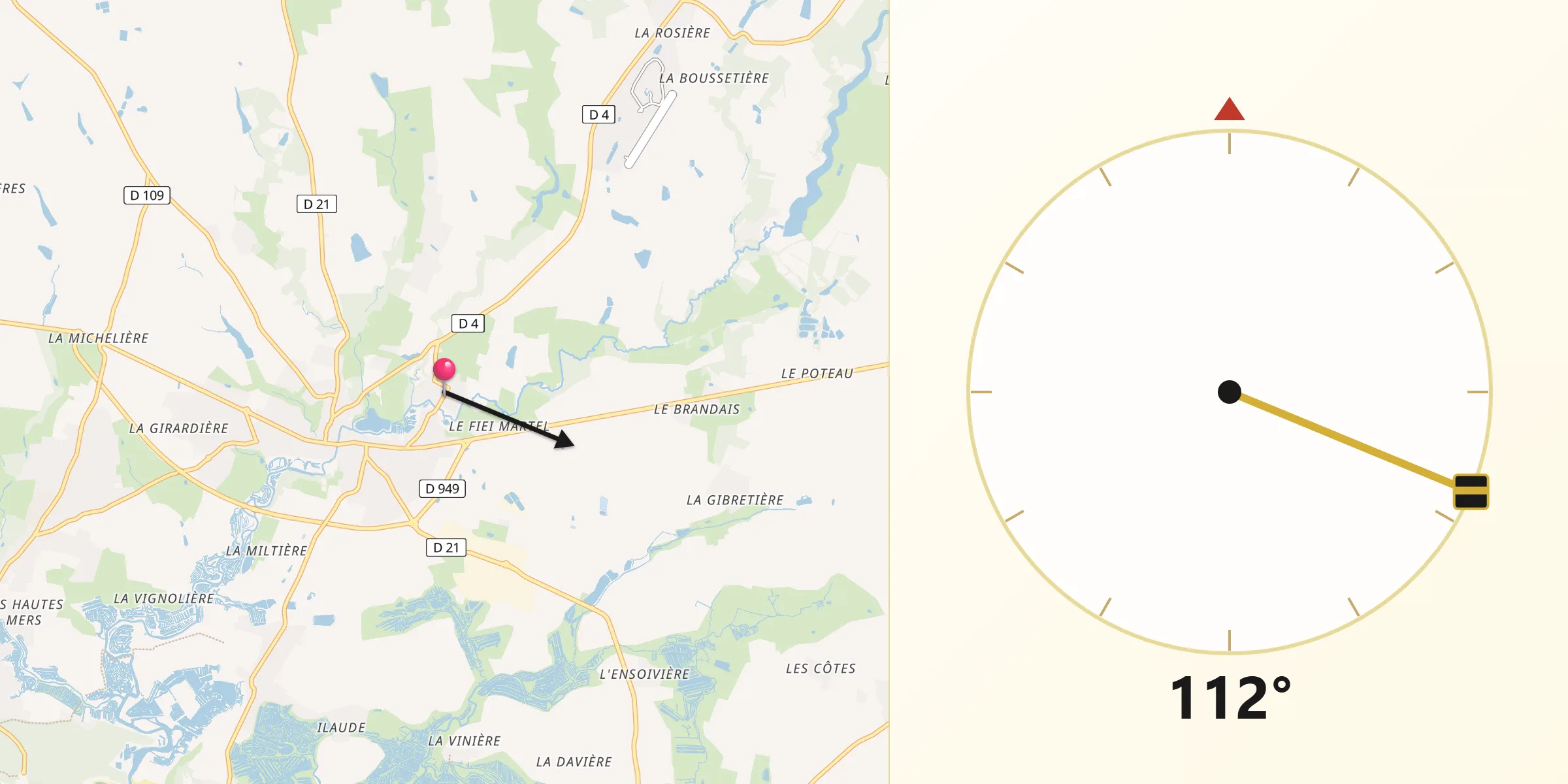 Direction vers la Qibla depuis Saint-Hilaire-de-Talmont
