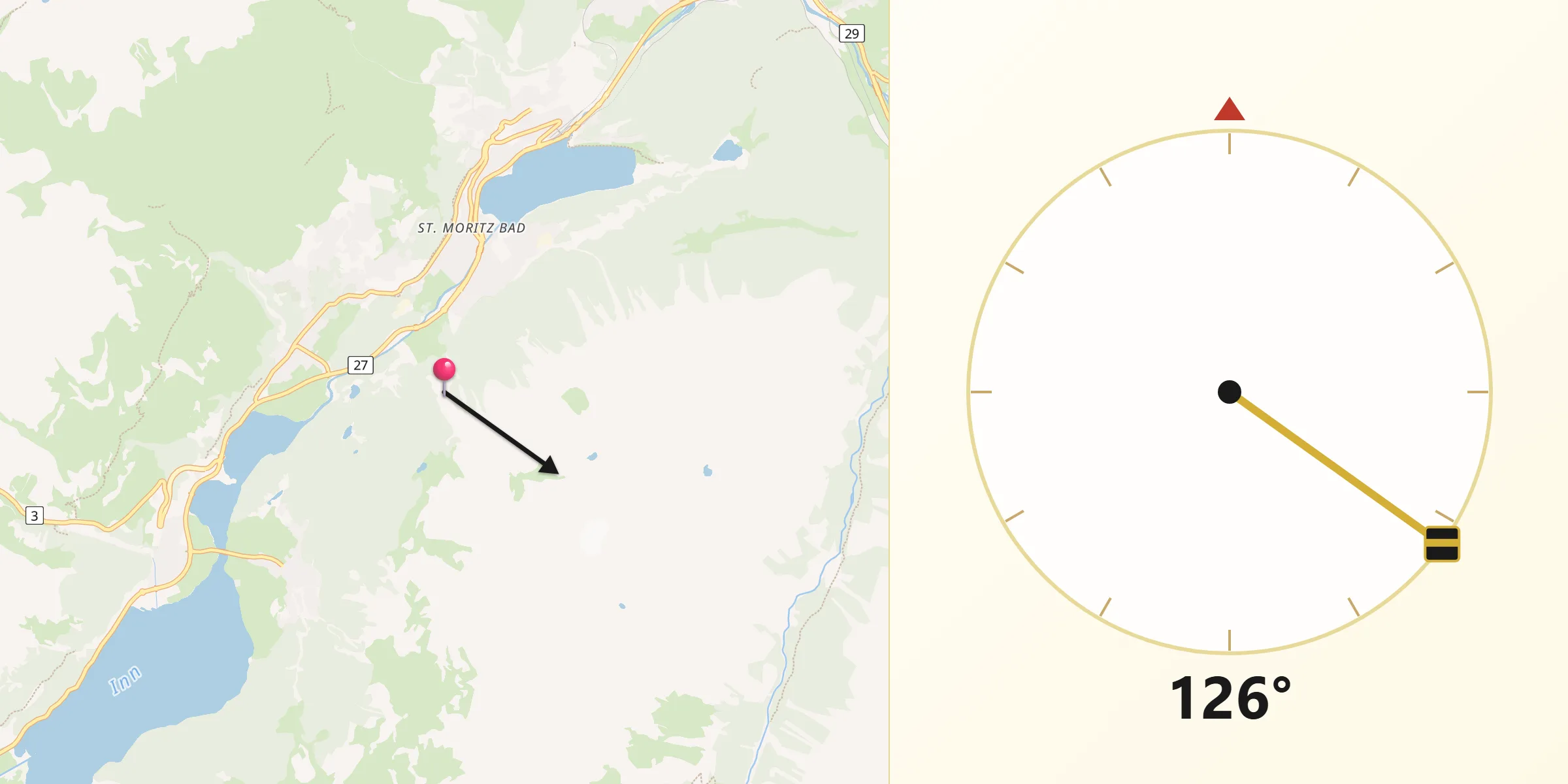 Qibla-Richtung von Region Maloja