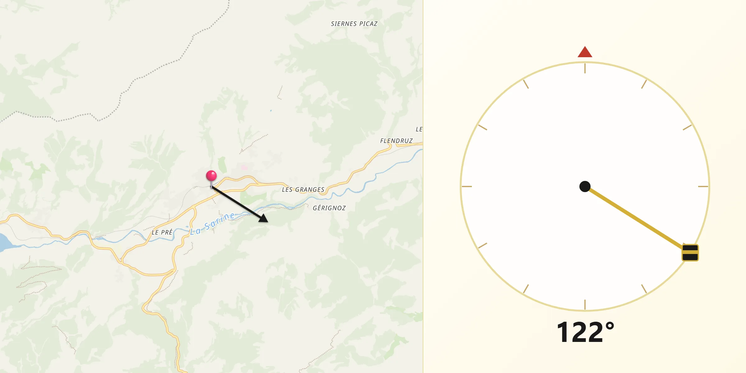 Direzione della Qibla da Château-d'Oex