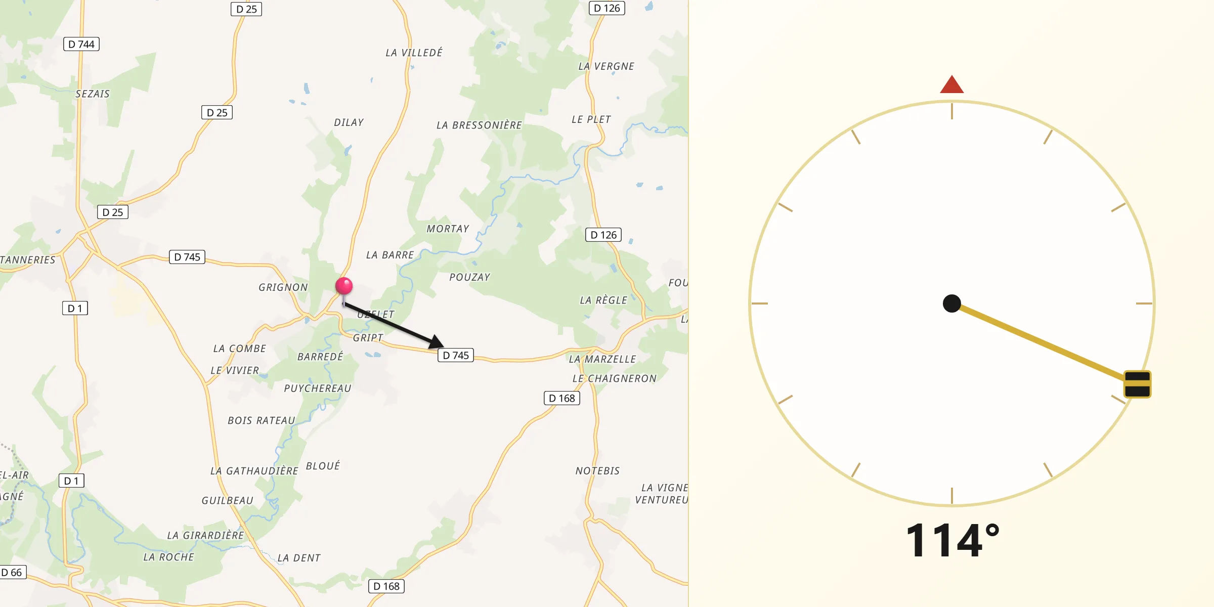Direction vers la Qibla depuis Ardin