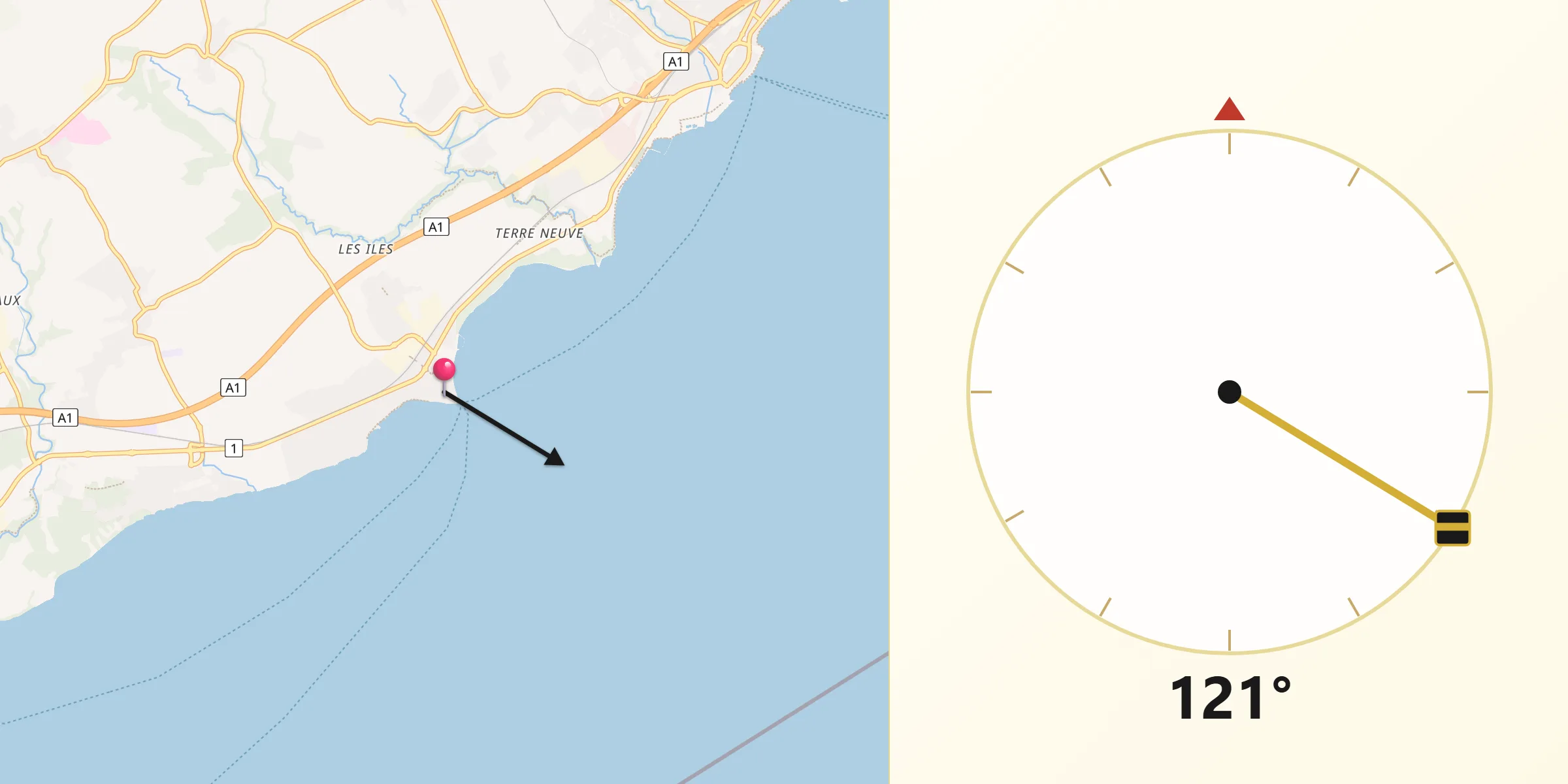 Direction vers la Qibla depuis Saint-Prex