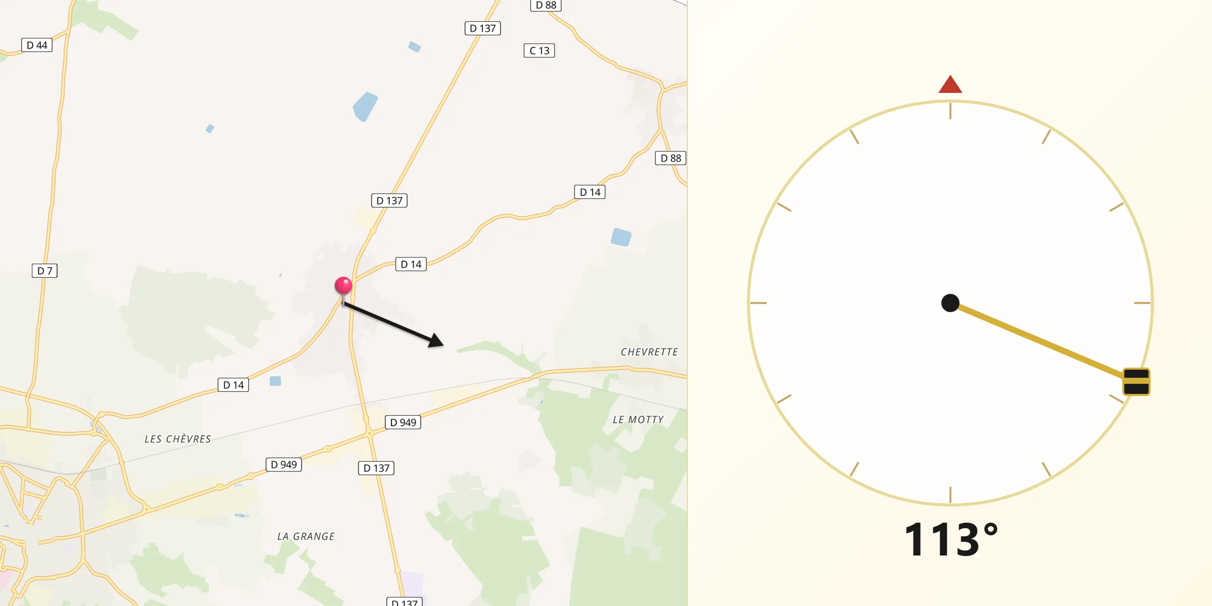 Direction vers la Qibla depuis Sainte-Gemme-la-Plaine