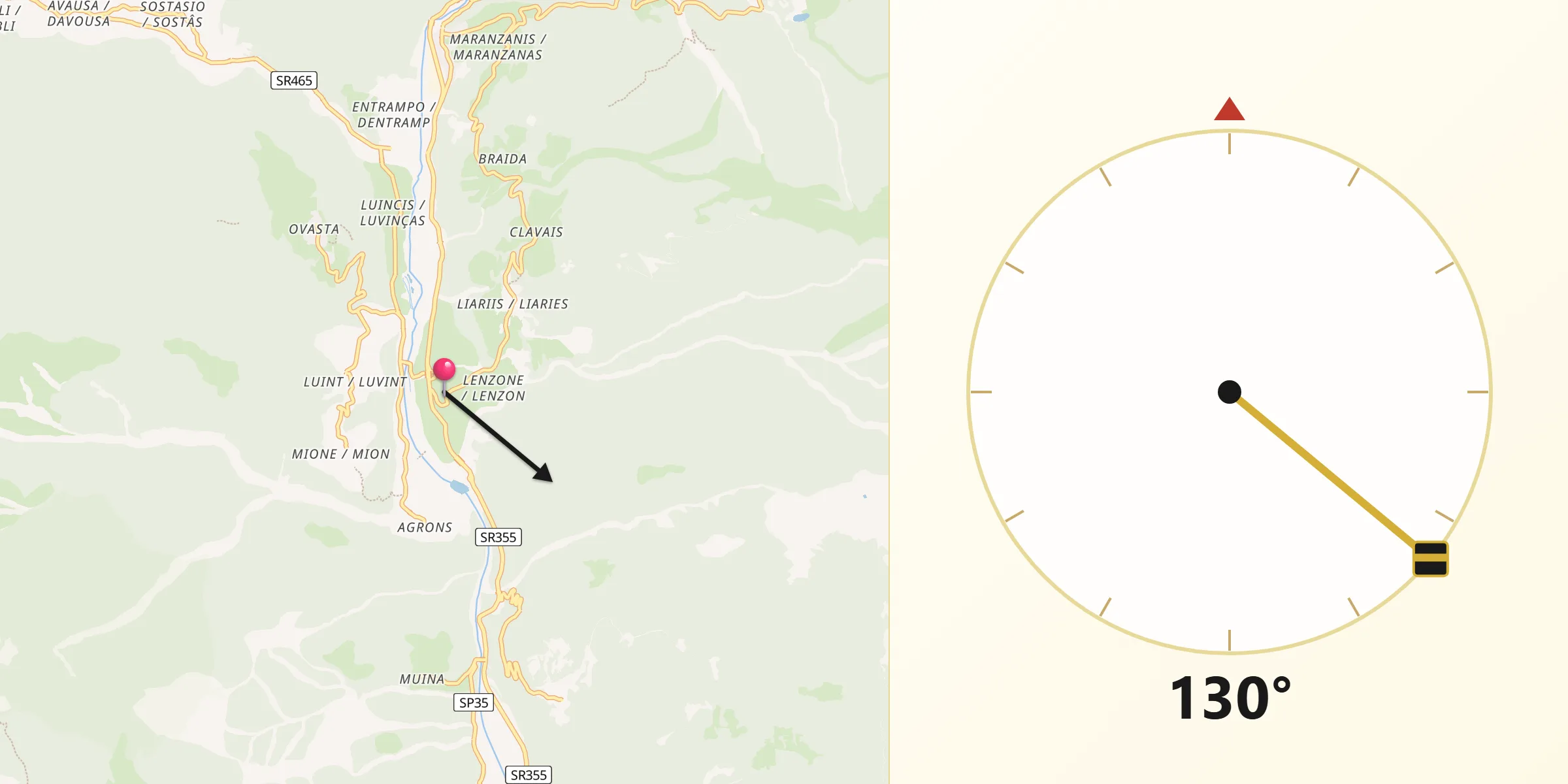 Direzione della Qibla da Ovaro