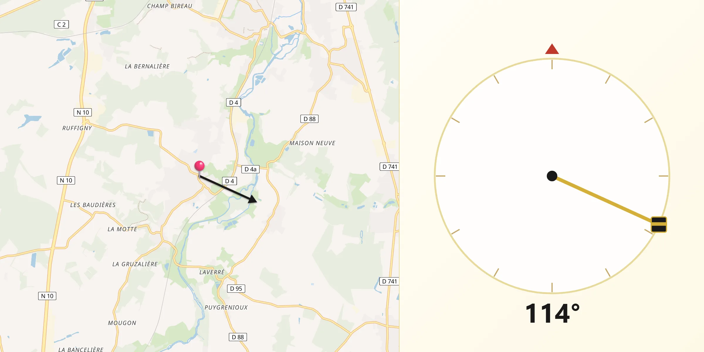 Direction vers la Qibla depuis Iteuil